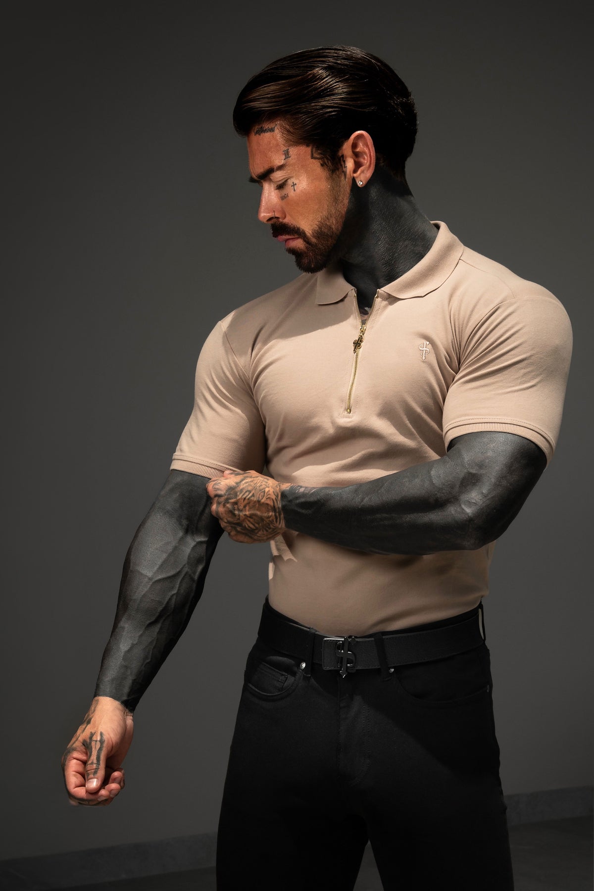 Classic Beige and Gold Zipped Polo Shirt - FSH1522
