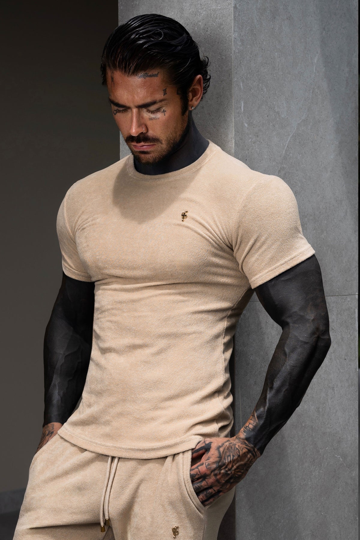 New Beige Towelling Crew T Shirt - FSH1475