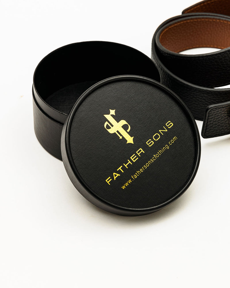 Father Sons Black / Tan Leather Reversible Belt with Gold FS Buckle - FSBELT001 (PRE ORDER 19TH DECEMBER)