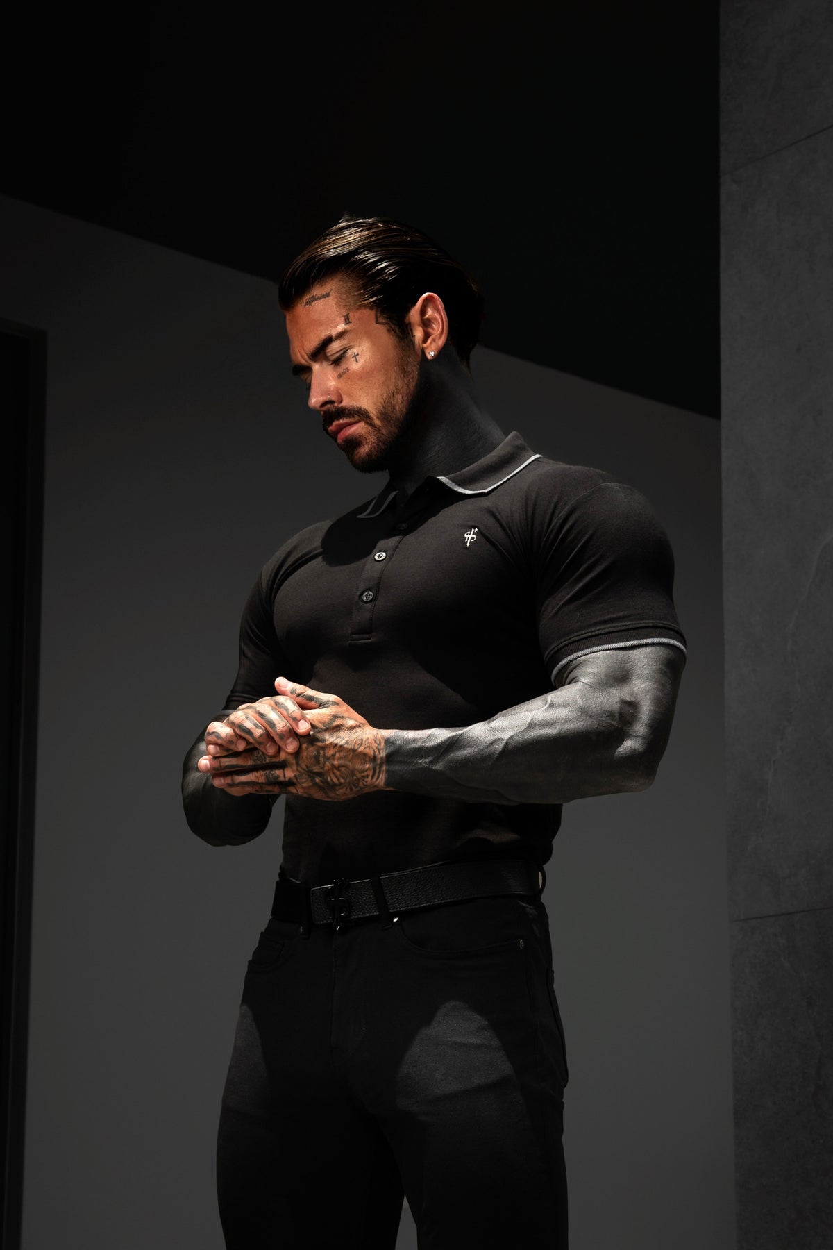 Black / Charcoal Polo Shirt With Contrast Collar and Sleeve - FSH1670
