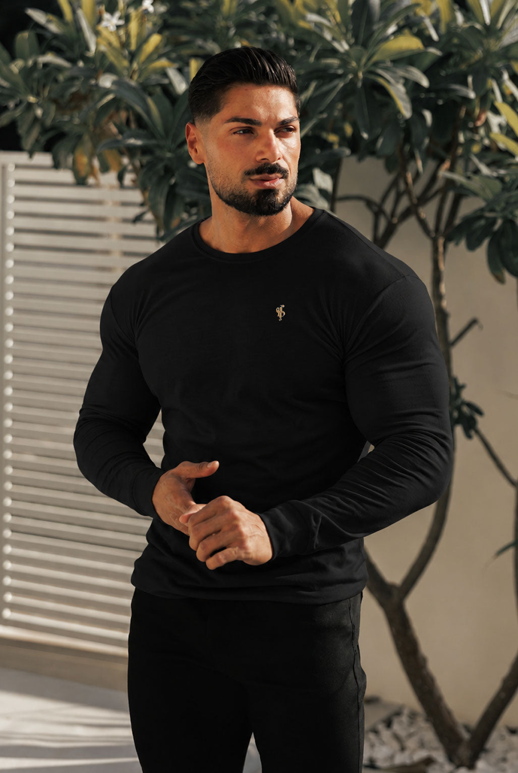 Black / Gold Bamboo Crew T-Shirt Long Sleeve - FSH1678 (PRE ORDER 30TH OCTOBER)