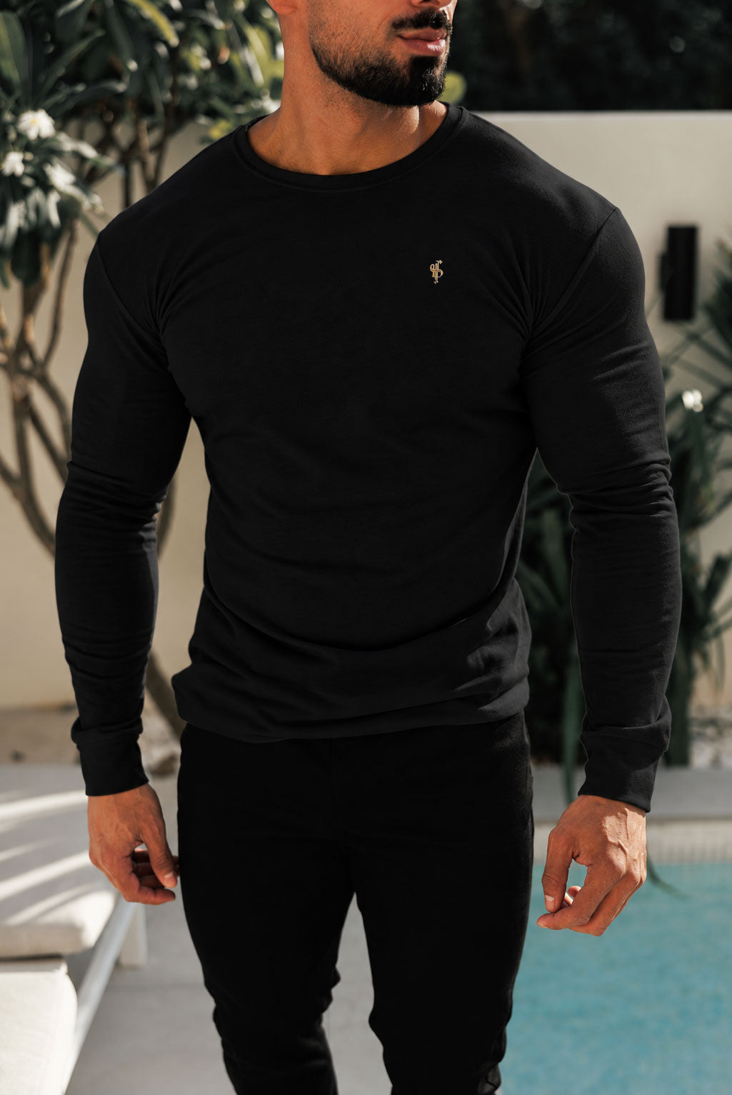 Black / Gold Bamboo Crew T-Shirt Long Sleeve - FSH1678 (PRE ORDER 30TH OCTOBER)