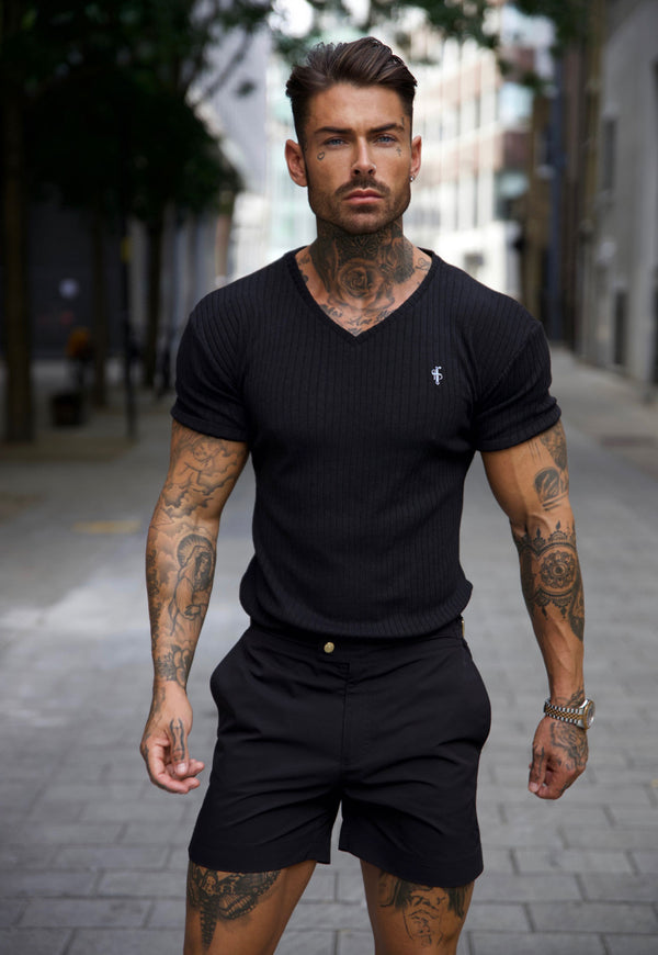 Father Sons Classic Black / Silver V Neck Ribbed Crew - FSH1124