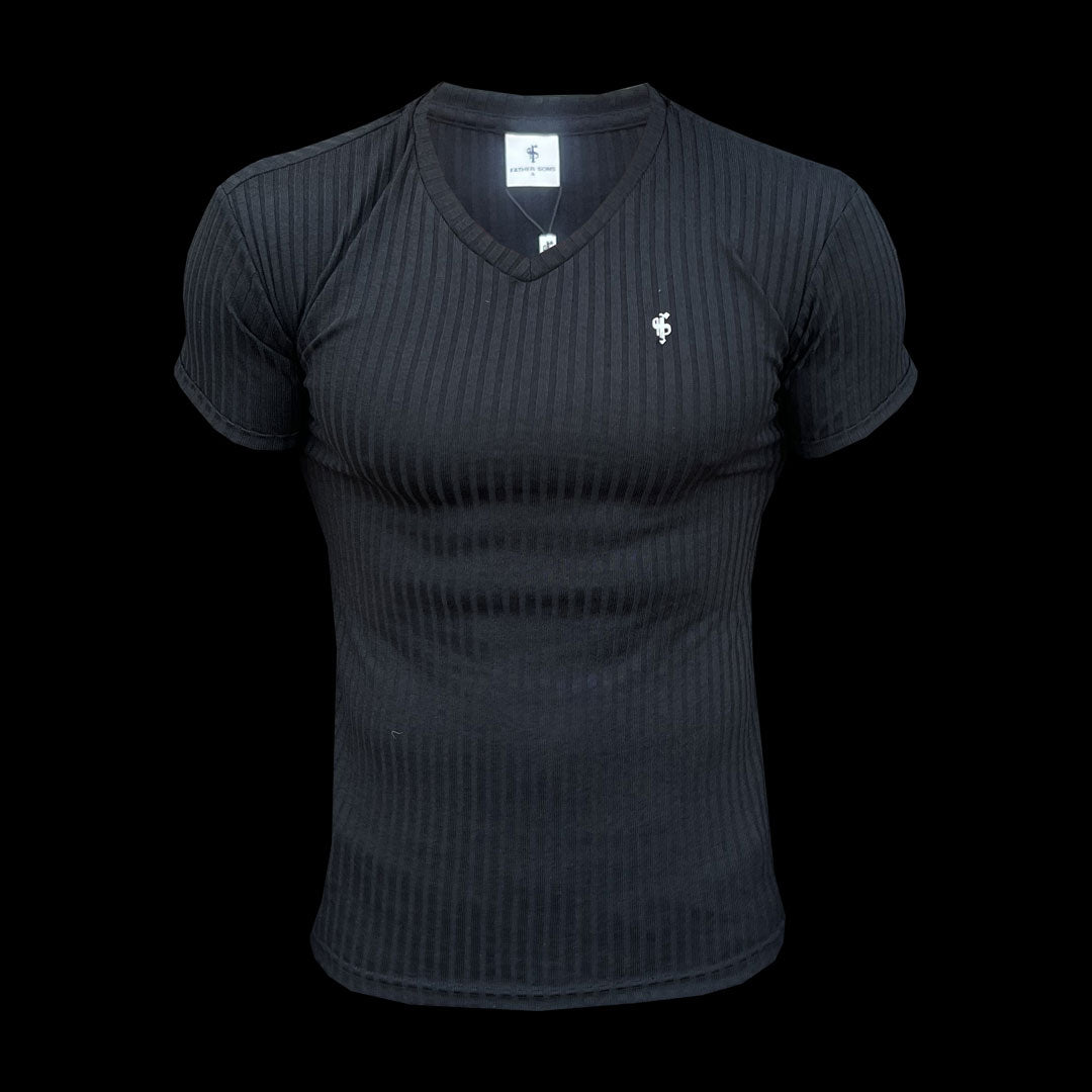 Classic Black / Silver V Neck Ribbed Crew - FSH1124