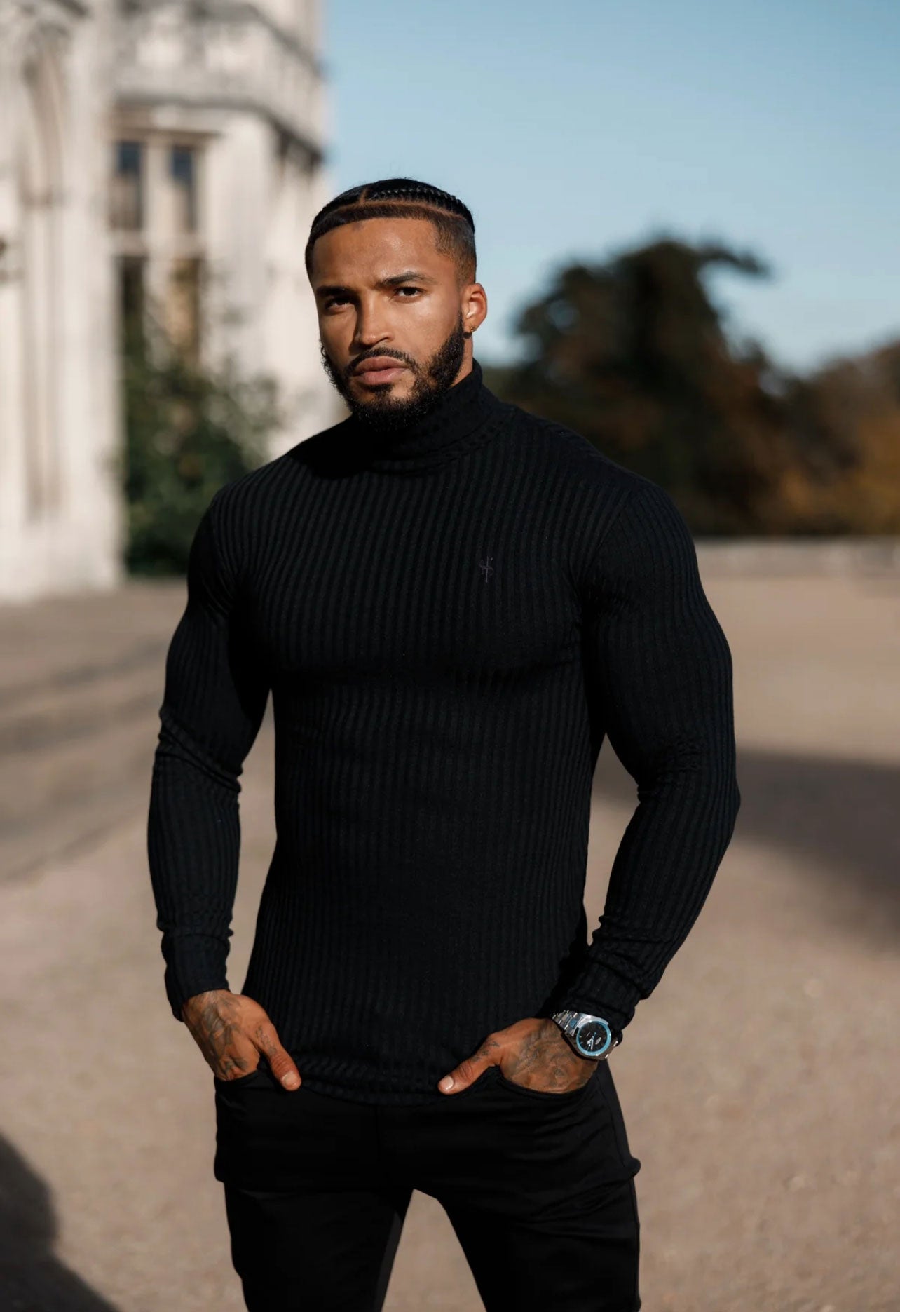 Father Sons Classic Black Ribbed Knit Roll-neck Sweater - FSH952