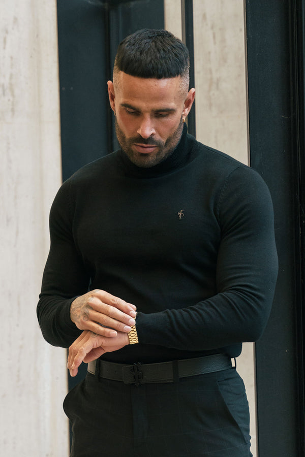 FS Black Roll Neck Knitted Jumper With FS Branding -  FSN201