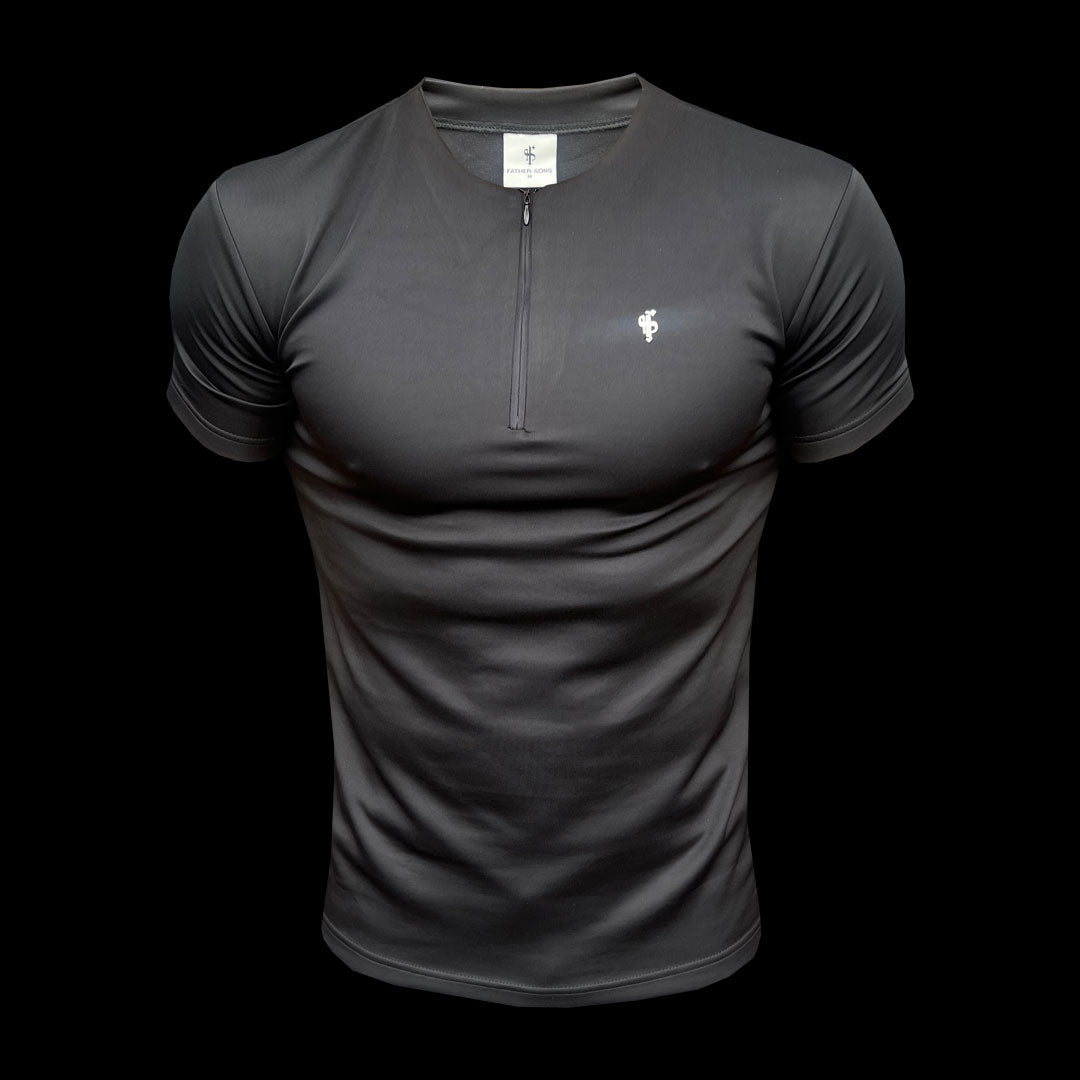 Scuba Black / Silver Crew T Shirt With Zip Detail Short Sleeve - FSH1032