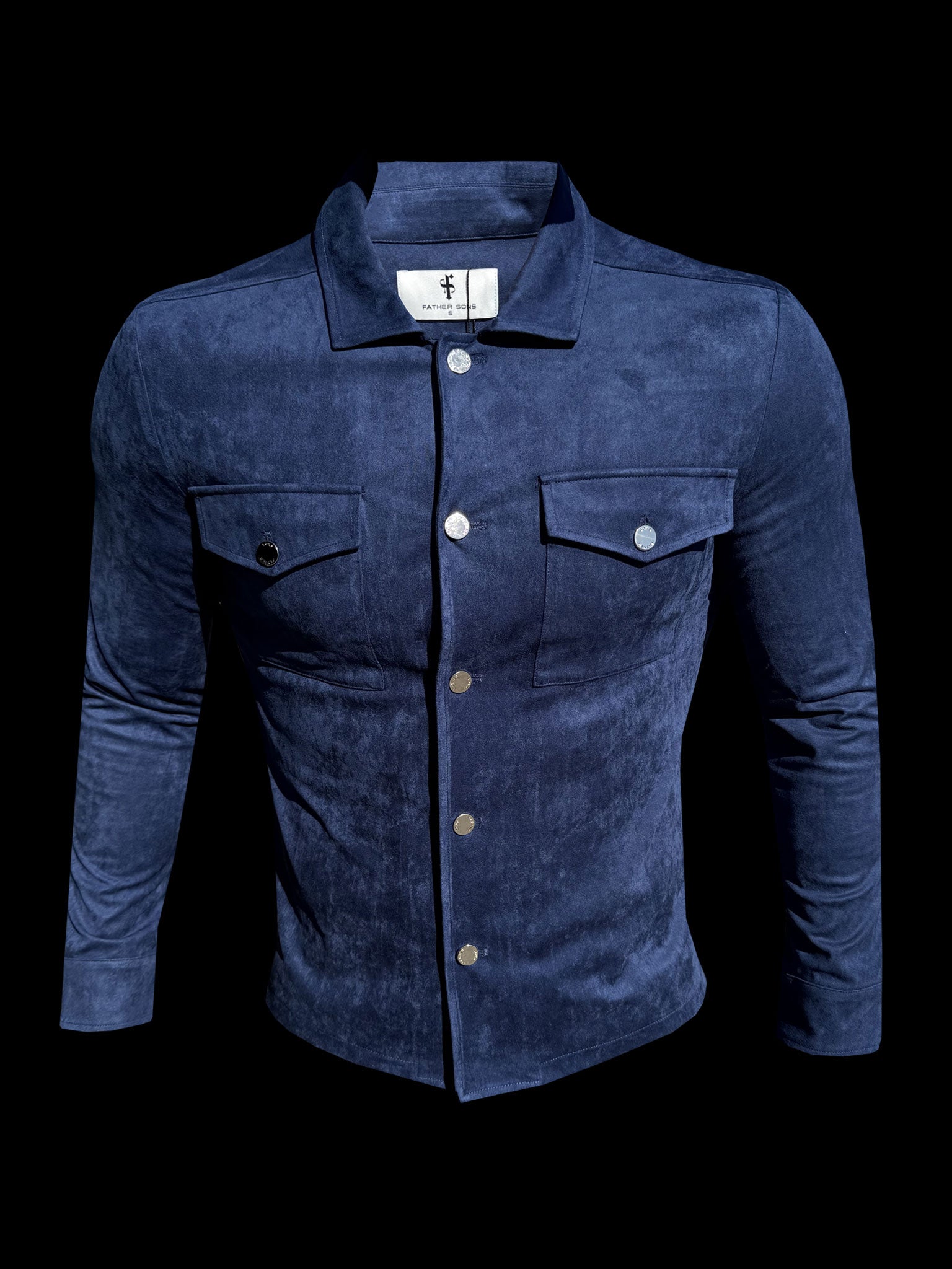 Suede Feel Button Up Jacket Navy / Silver - FSN221