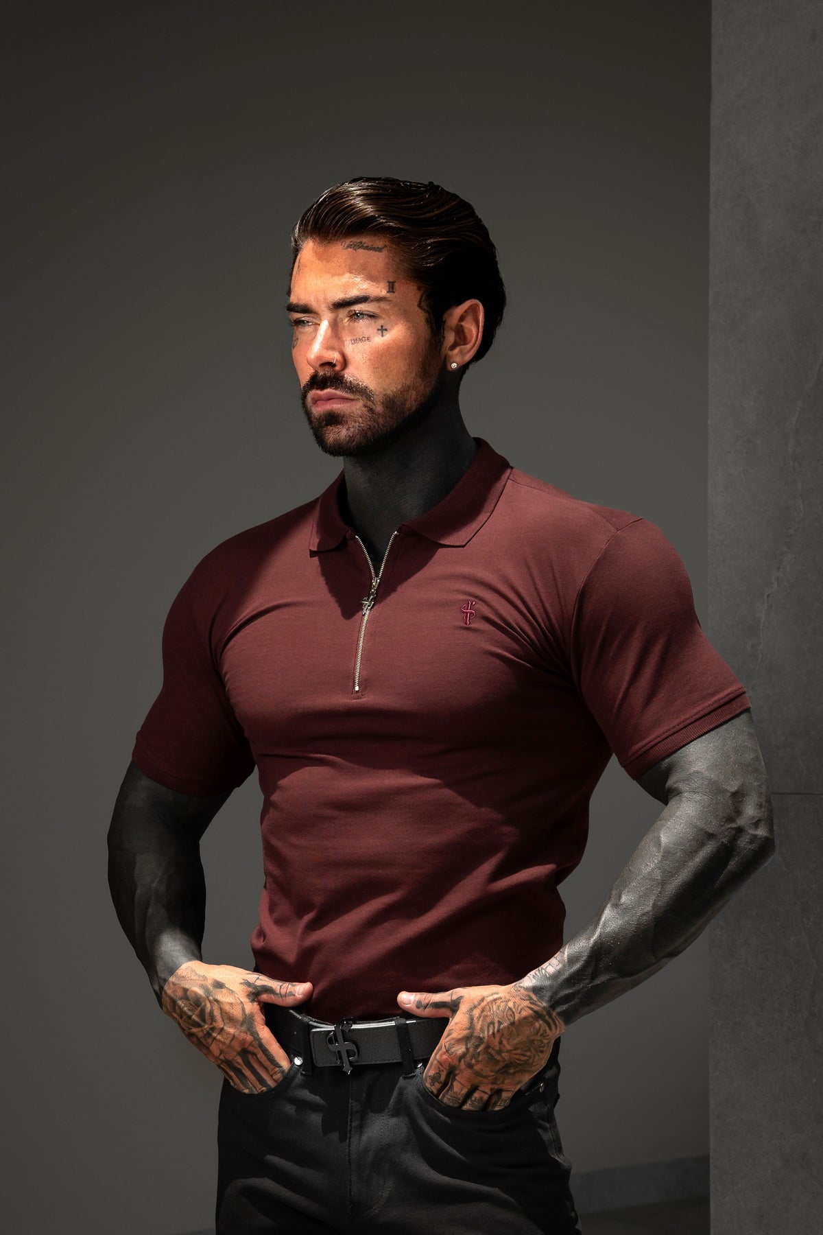 Classic Burgundy and Silver Zipped Polo Shirt - FSH1567