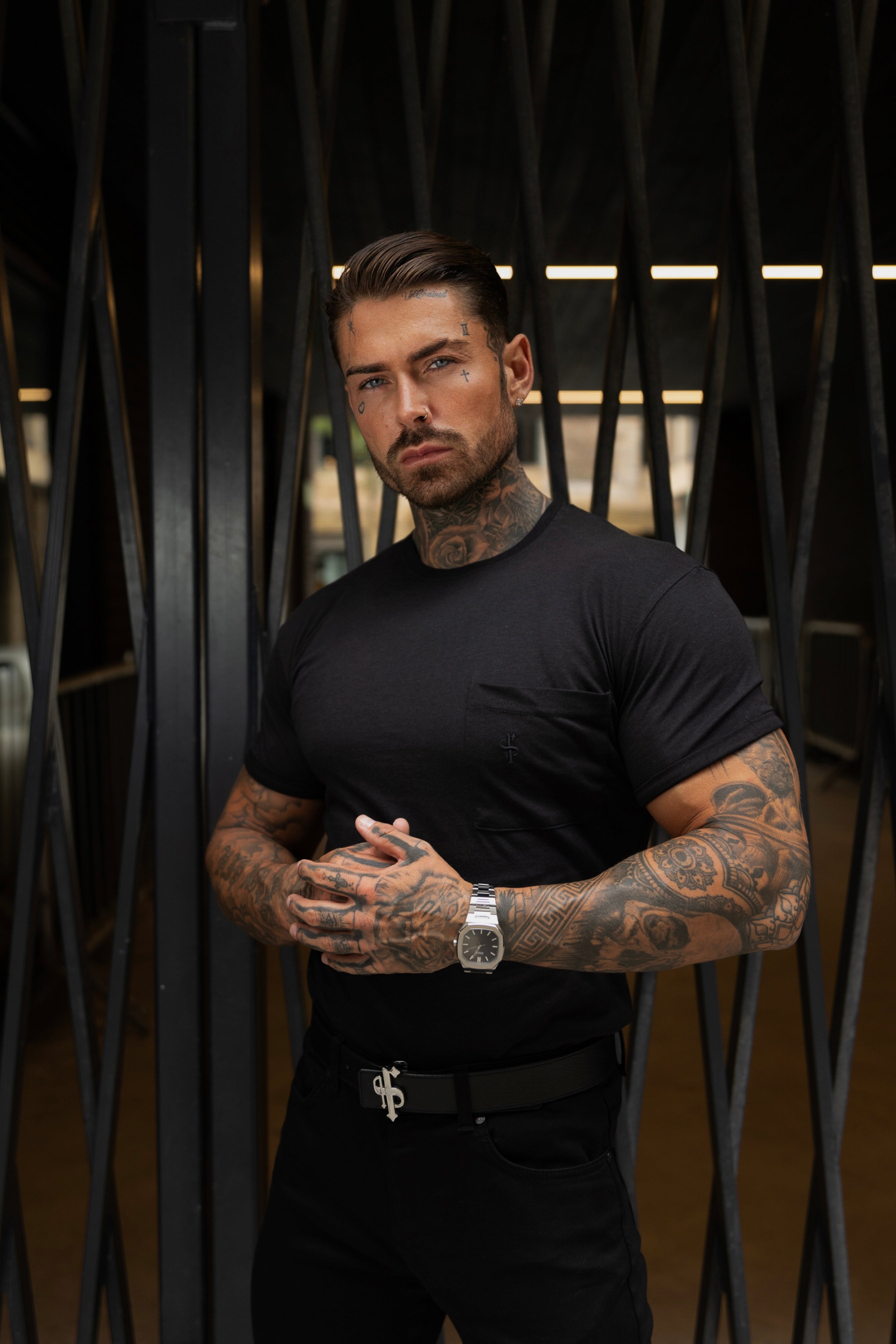 Black Bamboo Crew T Shirt With Pocket Short Sleeve- FSH1096