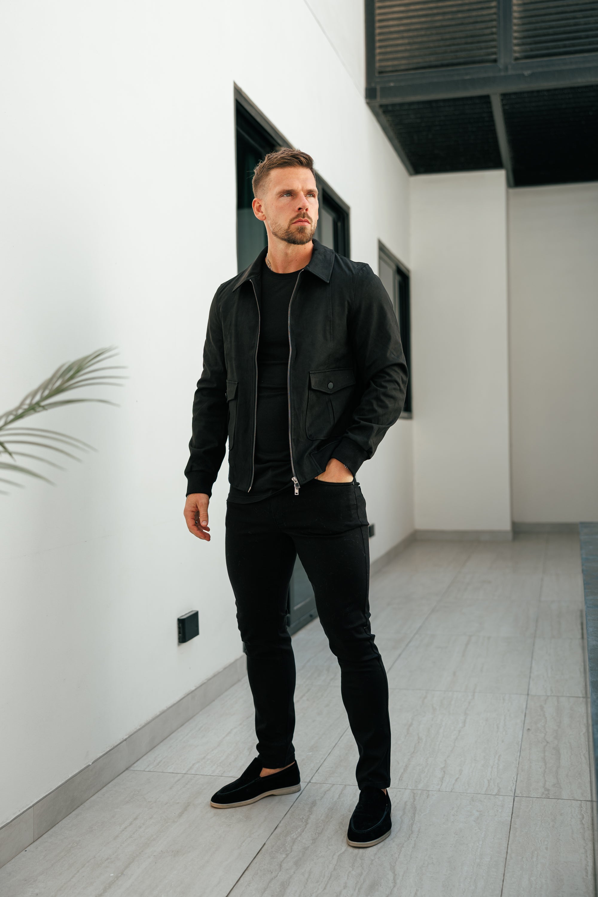 Suede Feel Black Bomber Jacket - FSN227