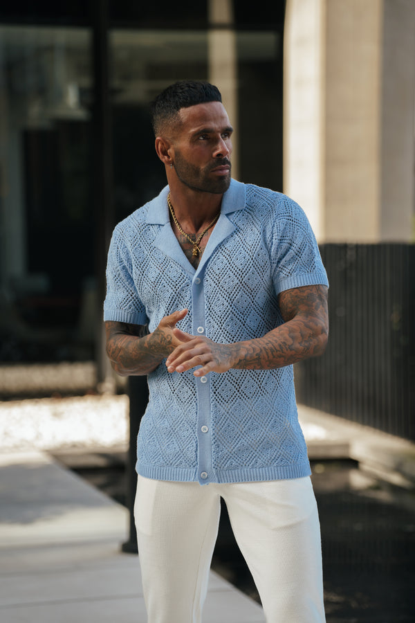 Father Sons Crochet Shirt Morning Blue Short Sleeve - FSJ080