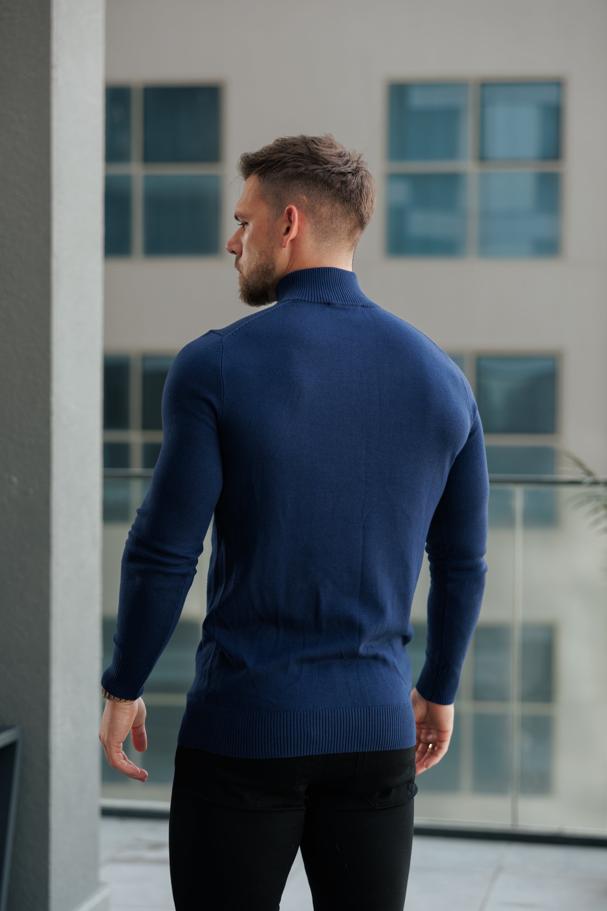 FS Navy Funnel Neck Knitted Jumper With FS Branding -  FSN191
