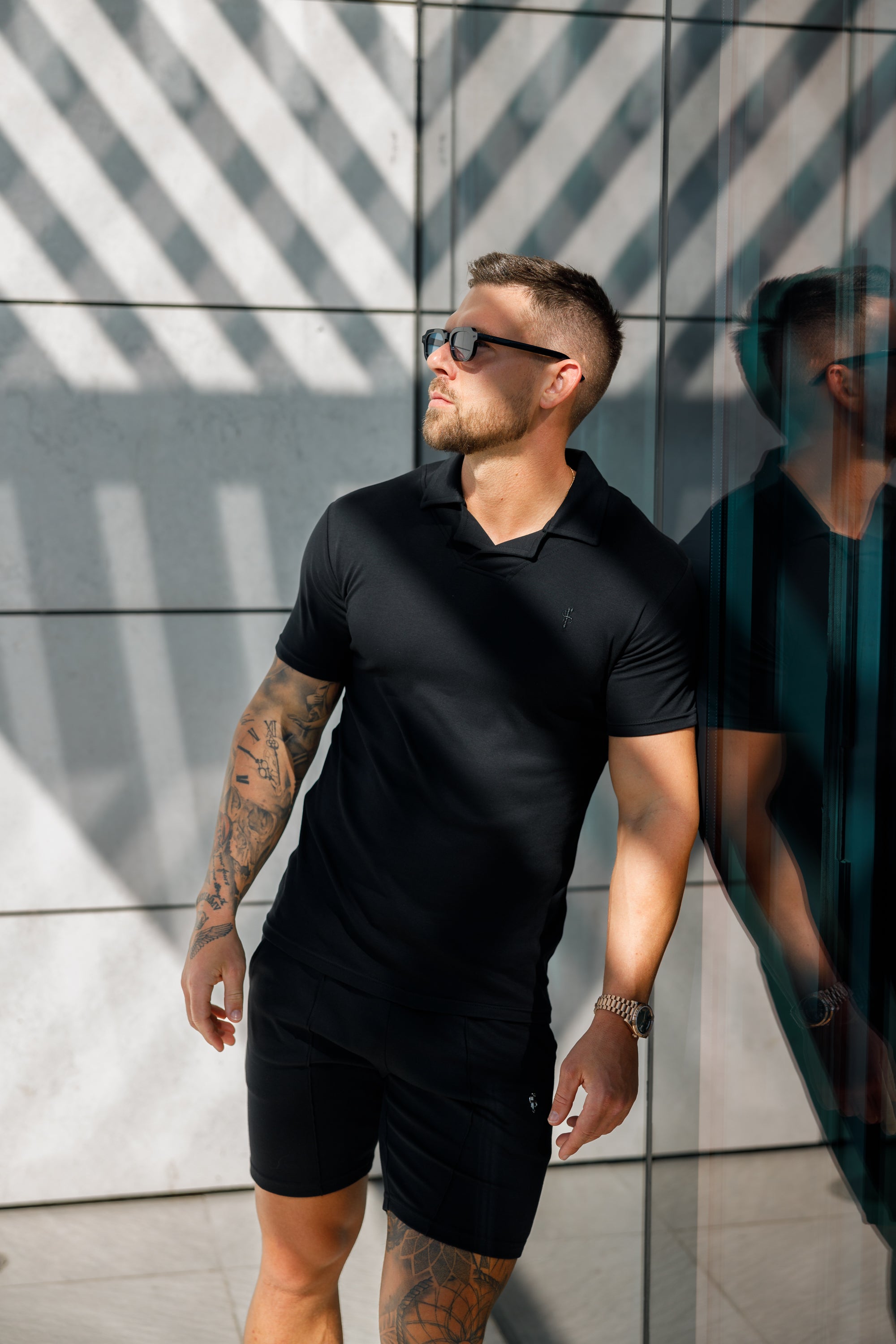 Classic Black Polo Shirt With Revere Collar - FSH1060