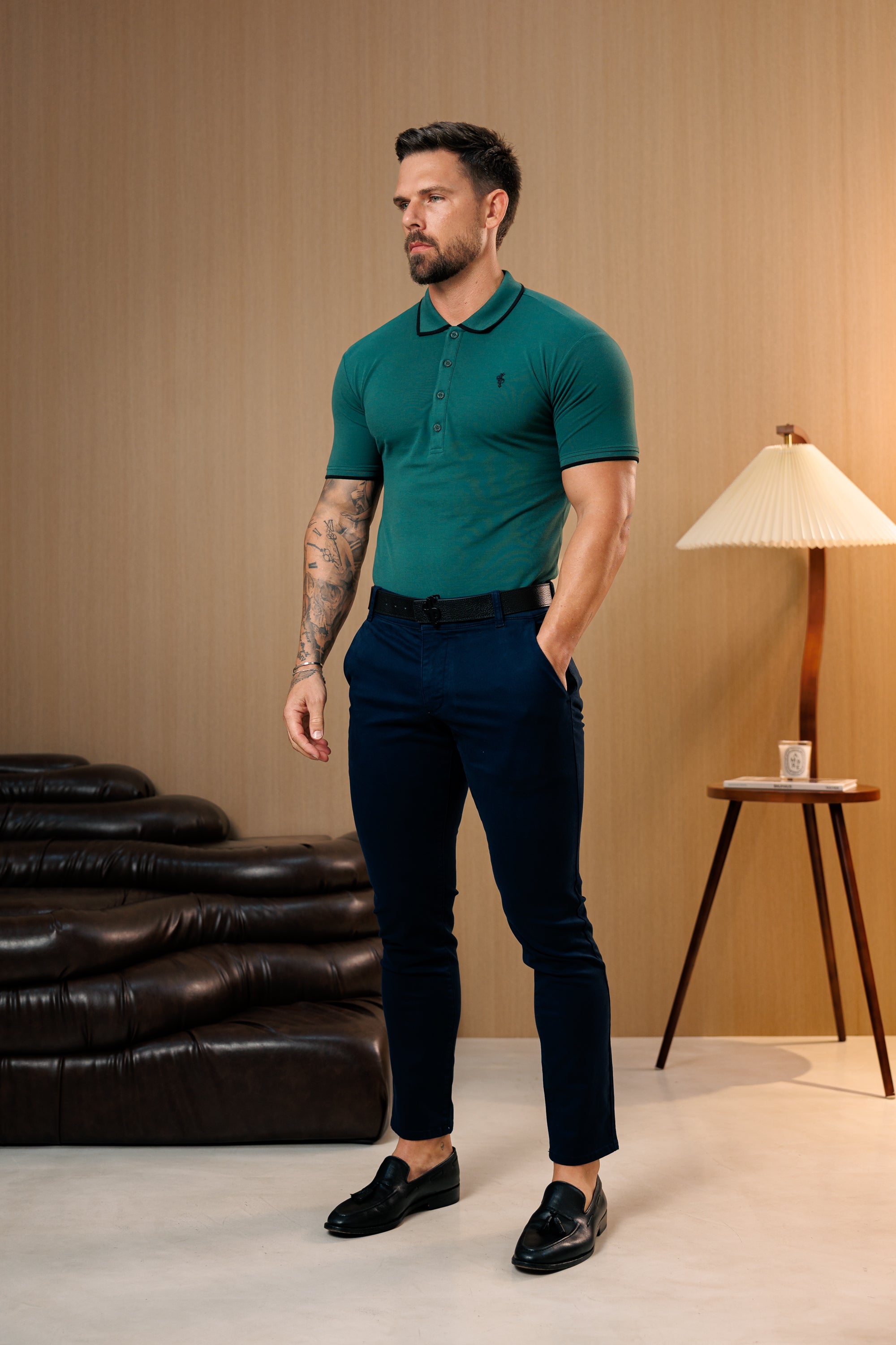 Forest Green / Black Polo Shirt With Contrast Collar and Sleeve - FSH1677