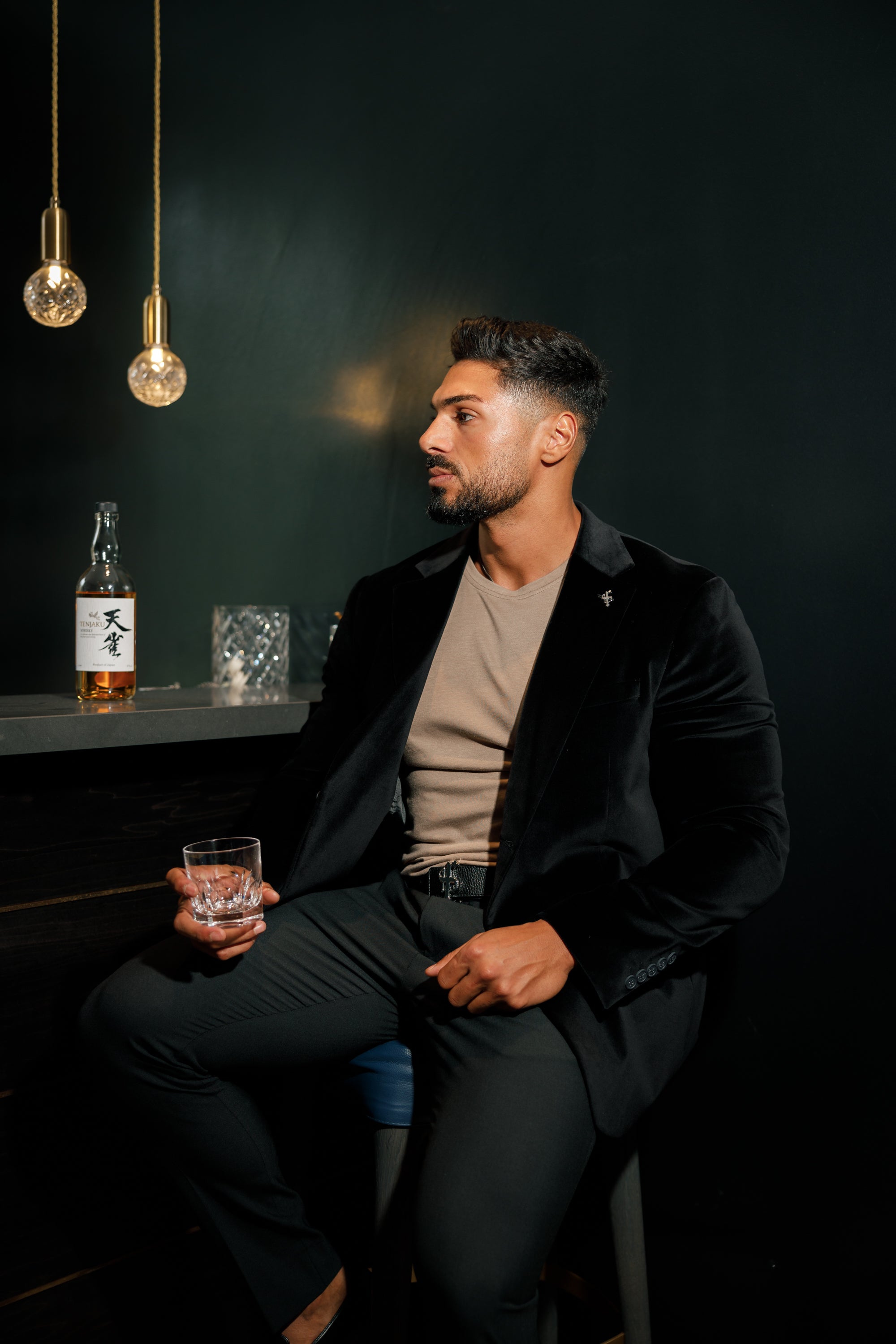 Slim Luxury Black Velvet Jacket- FSY001