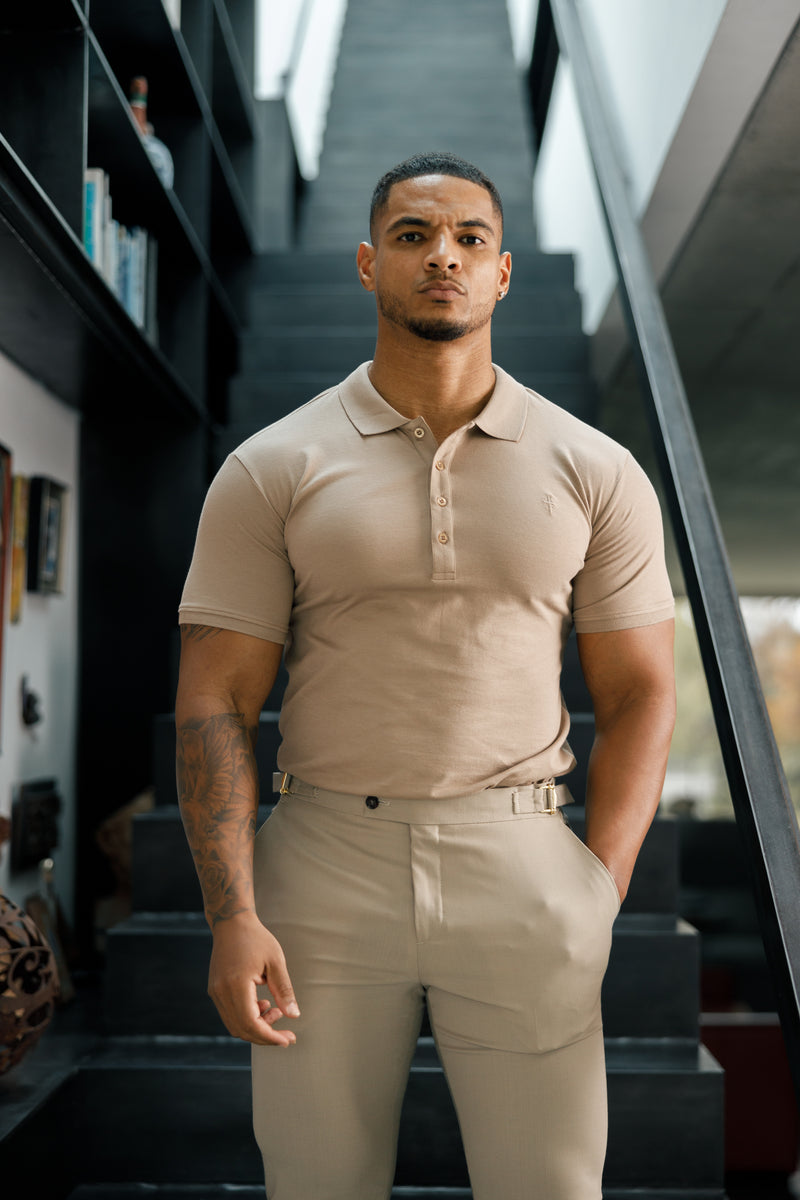 Father Sons Classic Taupe Polo Shirt with Tonal Button and Embroidery - FSH913