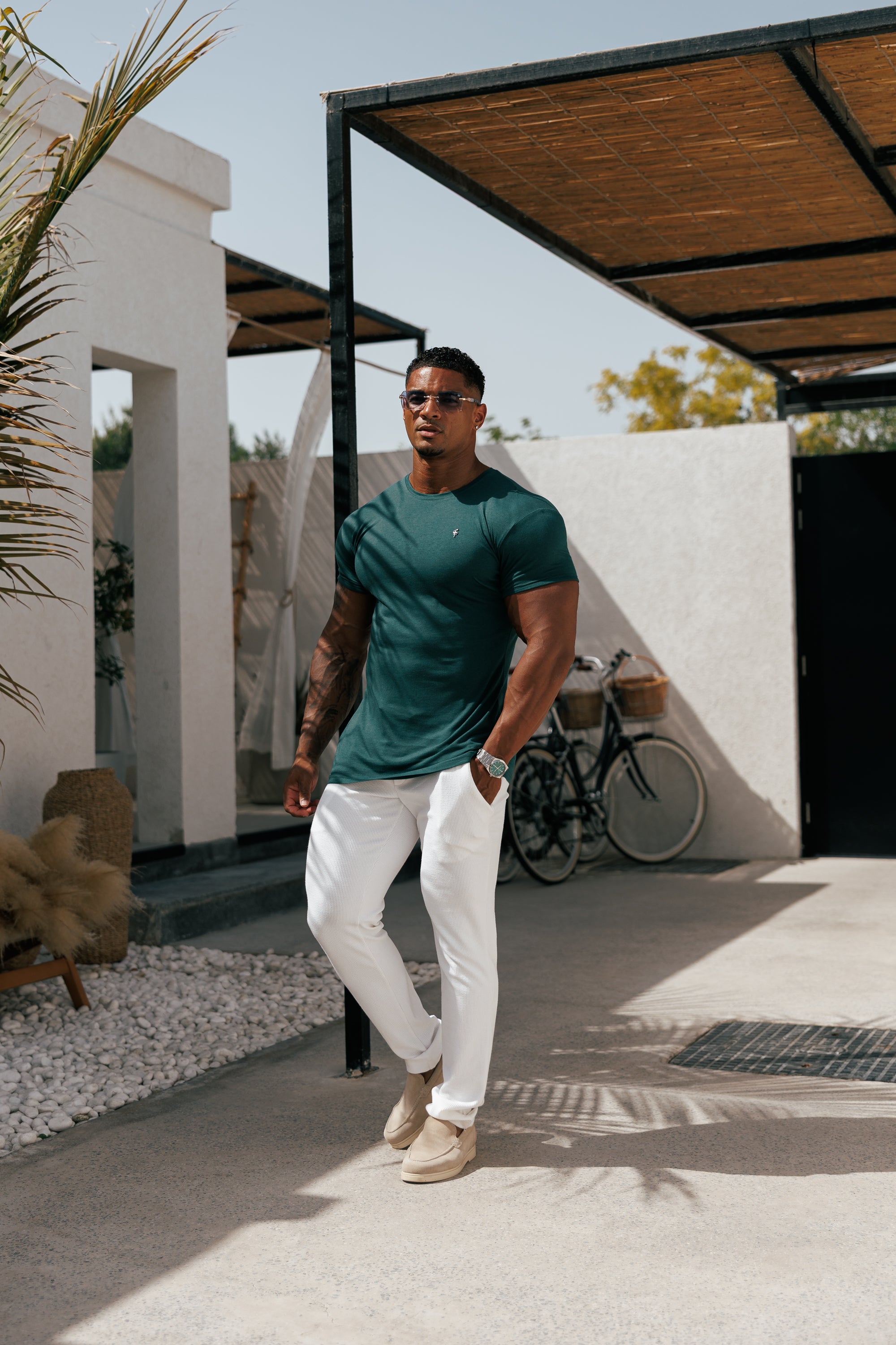 Jersey Cord Relaxed White Trousers - FSR013