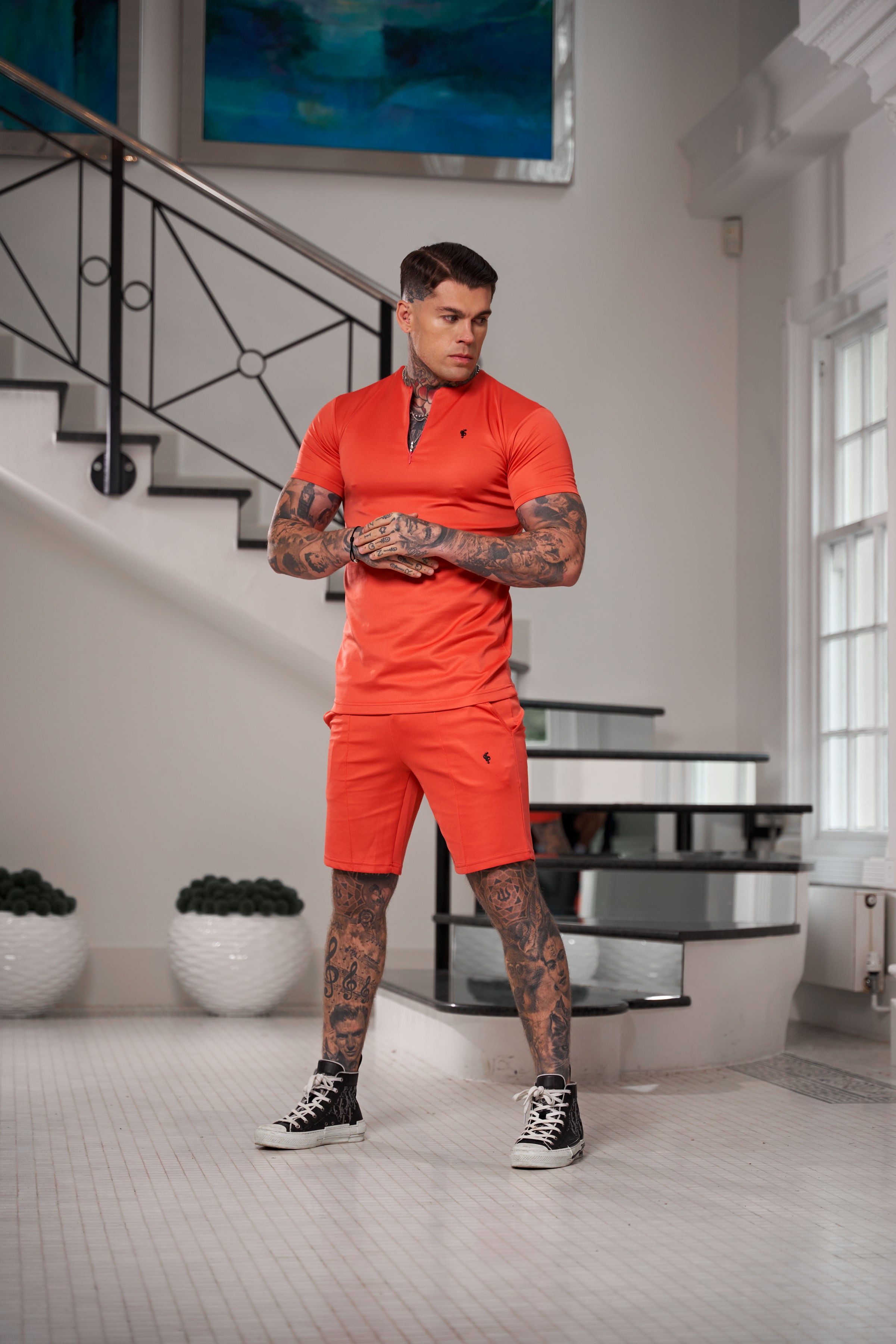 Scuba Coral / Black Elasticated Drawstring Pintuck Shorts - FSH1043