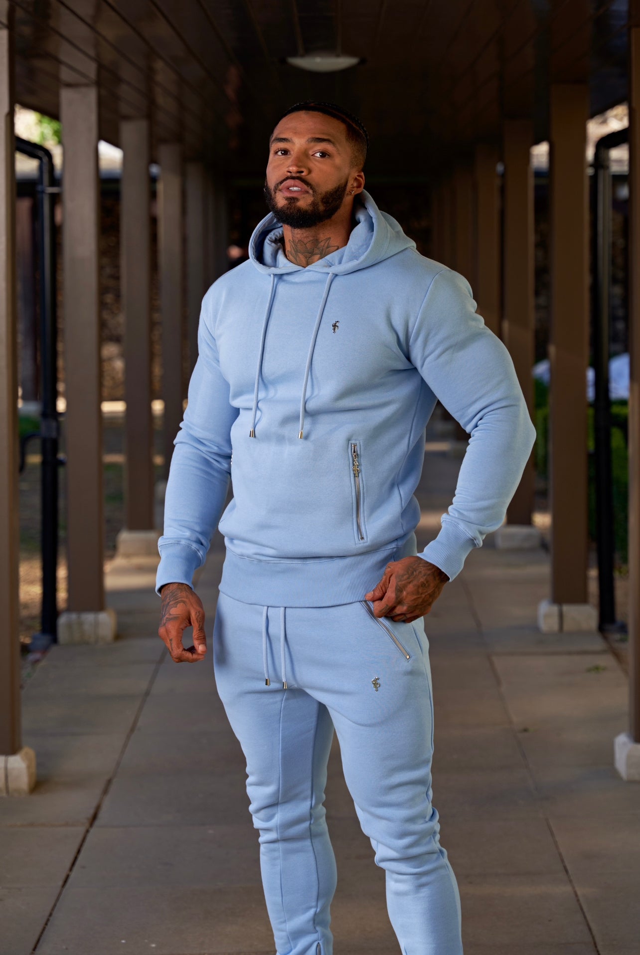 Sky Blue / Silver Overhead Hoodie Top with Zipped Pockets - FSH801