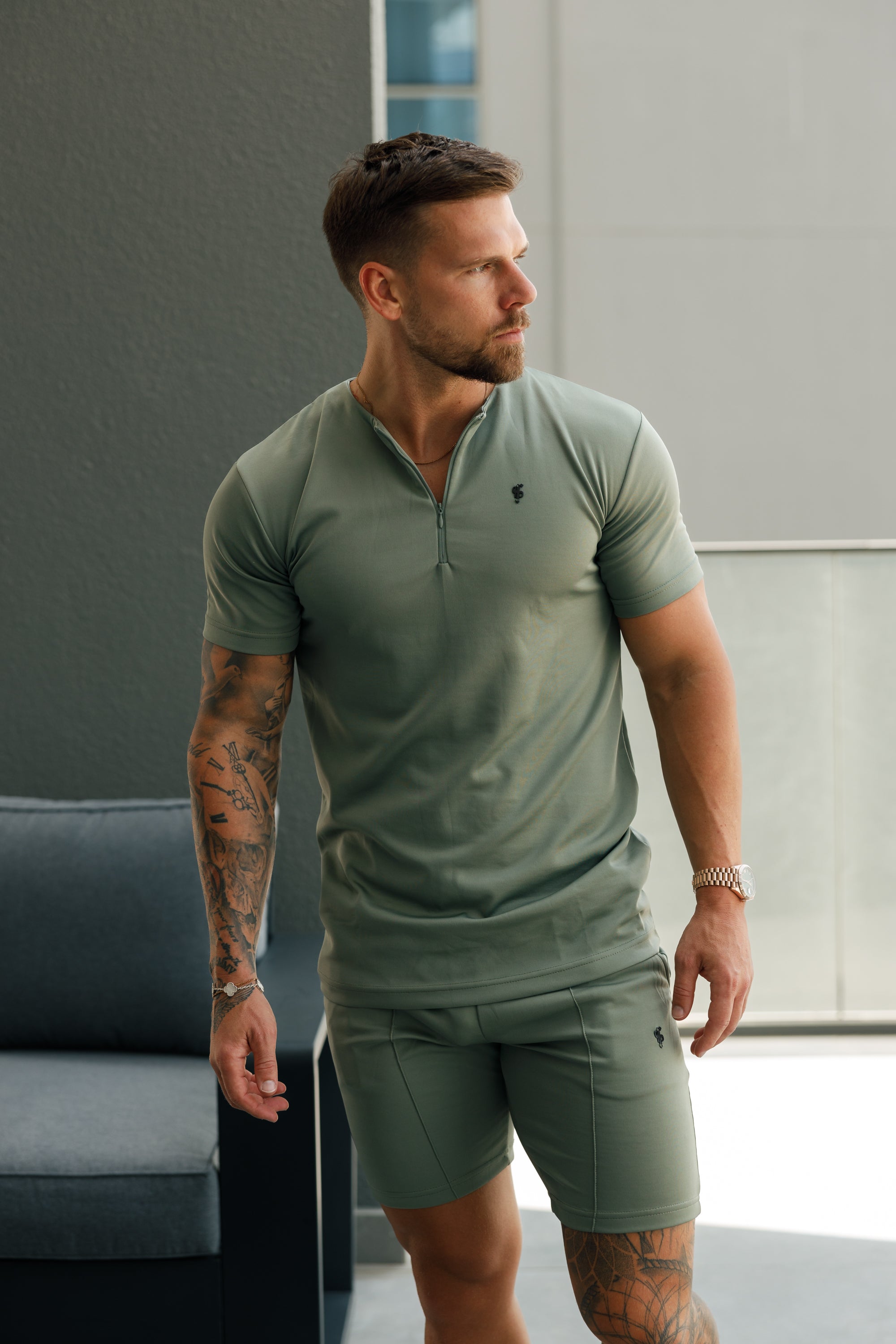 Scuba Olive / Black Elasticated Drawstring Pintuck Shorts - FSH1113