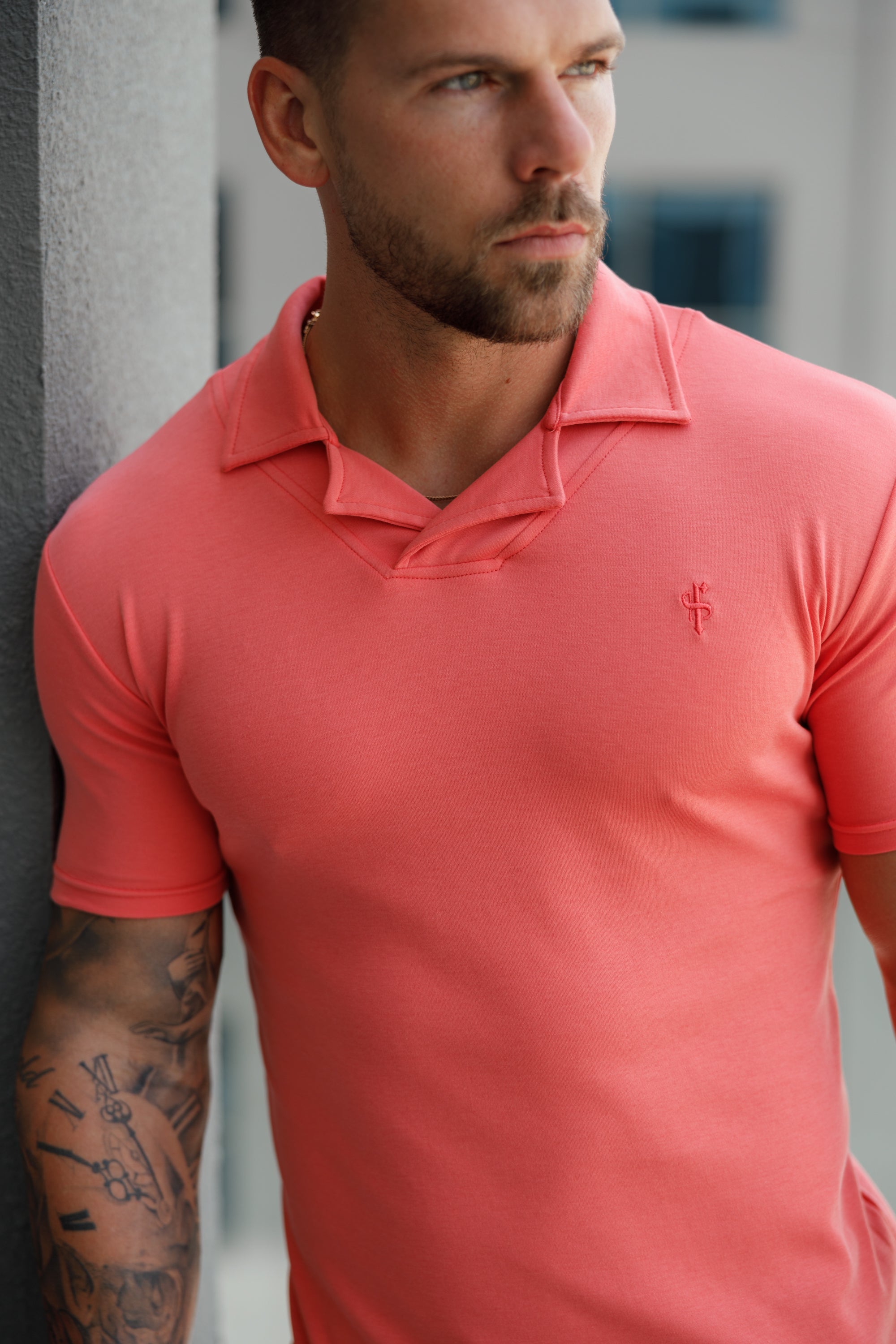 Classic Coral Polo Shirt With Revere Collar - FSH1066