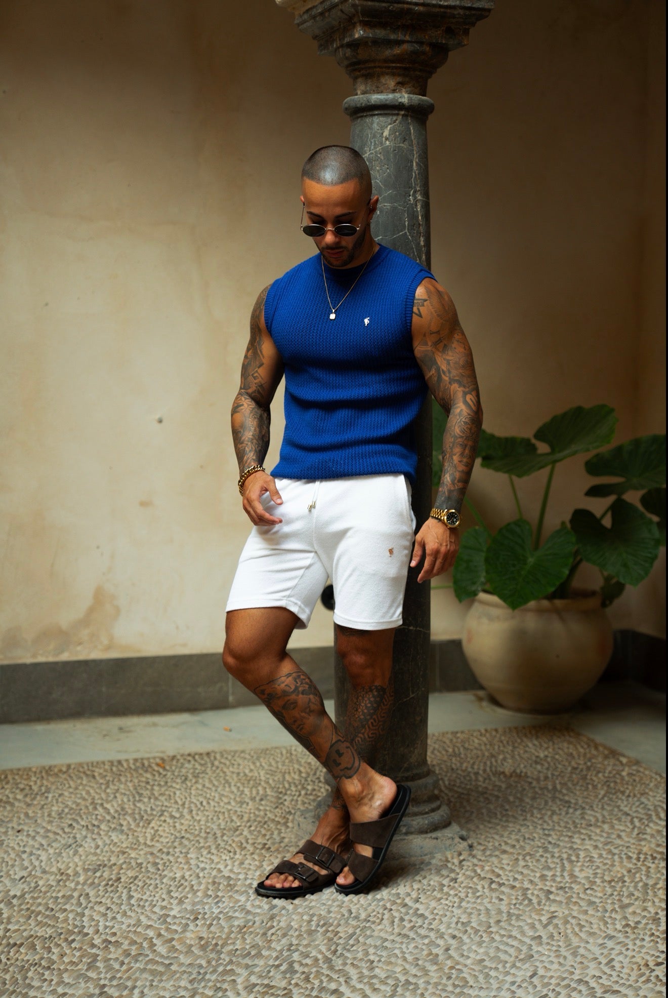 Royal Blue / Gold Viscose Crochet Knitted Vest - FSJ191