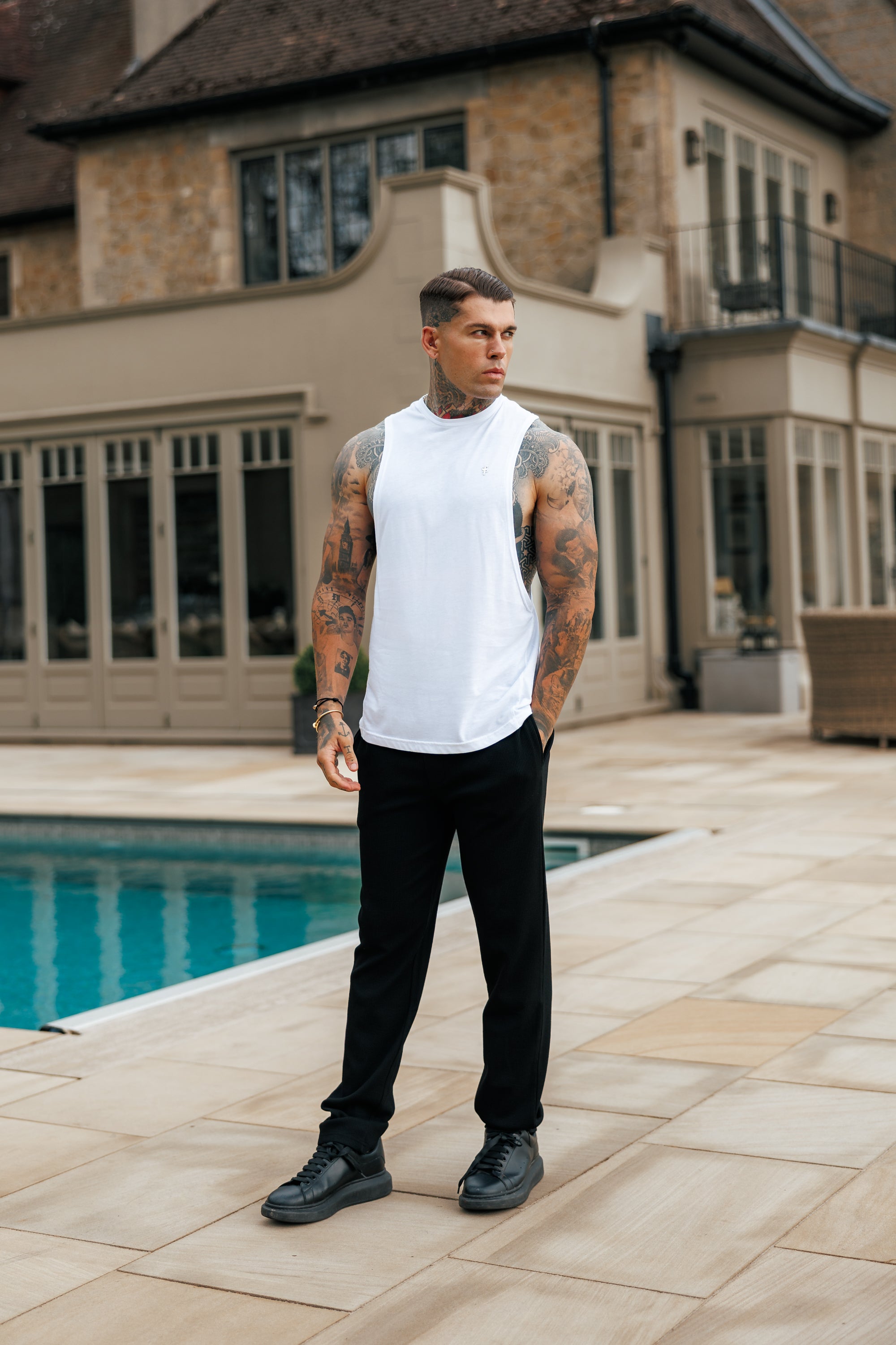 Bamboo Dropped Armhole White / Silver Vest - FSH1377