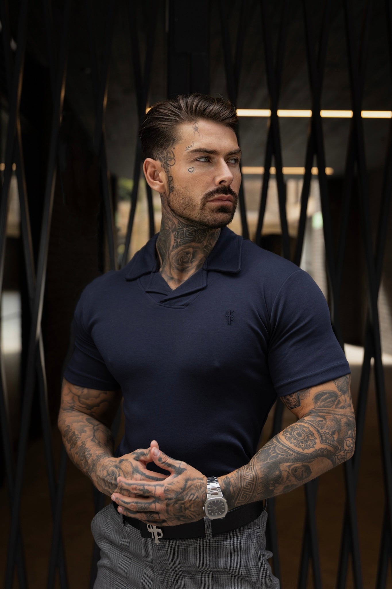 Classic Baby Blue Polo Shirt With Revere Collar