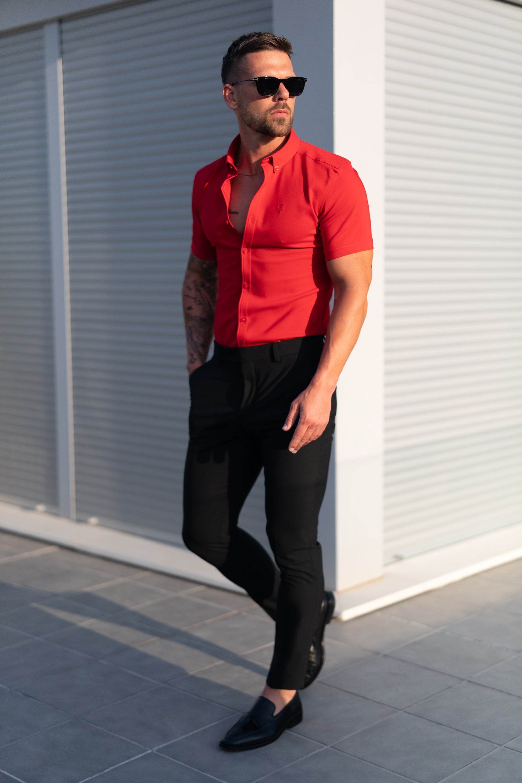 Super Slim SS Postbox Red Scuba with Button Down Collar - FS1189