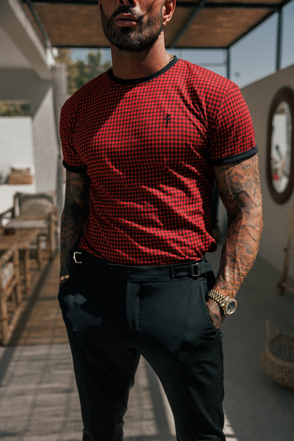 Father Sons Printed Black / Red Check Fitted T Shirt - FSH1237 (PRE ORDER 16TH MAY)