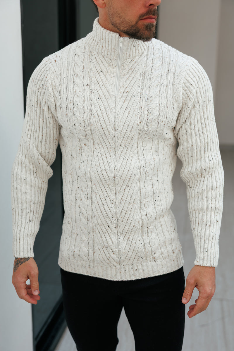 FS Funnel Neck Jumper with Quarter Zip Beige Fleck - FSJ156  (PRE ORDER 29TH DECEMBER)