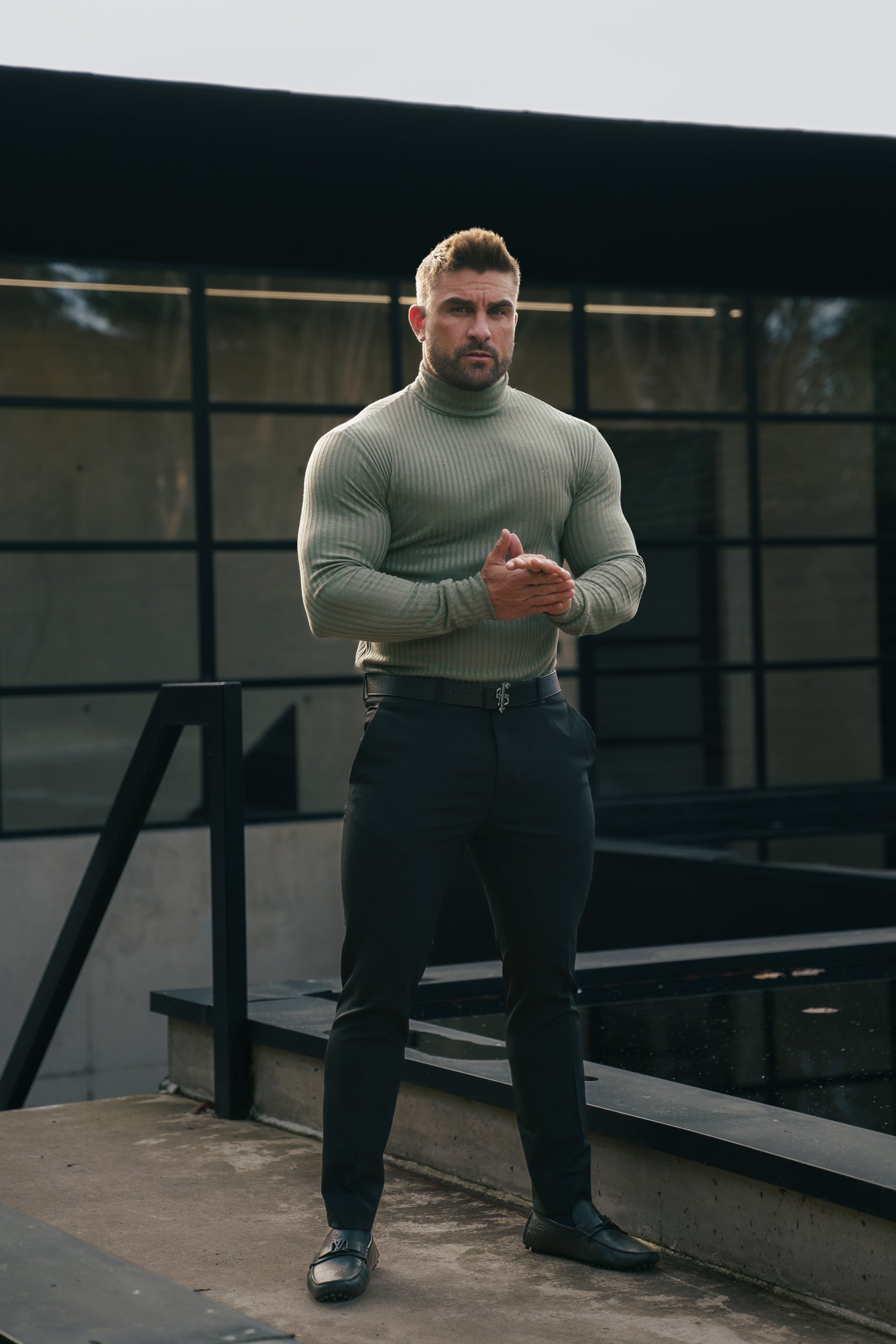 Father Sons Classic Olive Ribbed Knit Roll-neck Jumper - FSH1300 