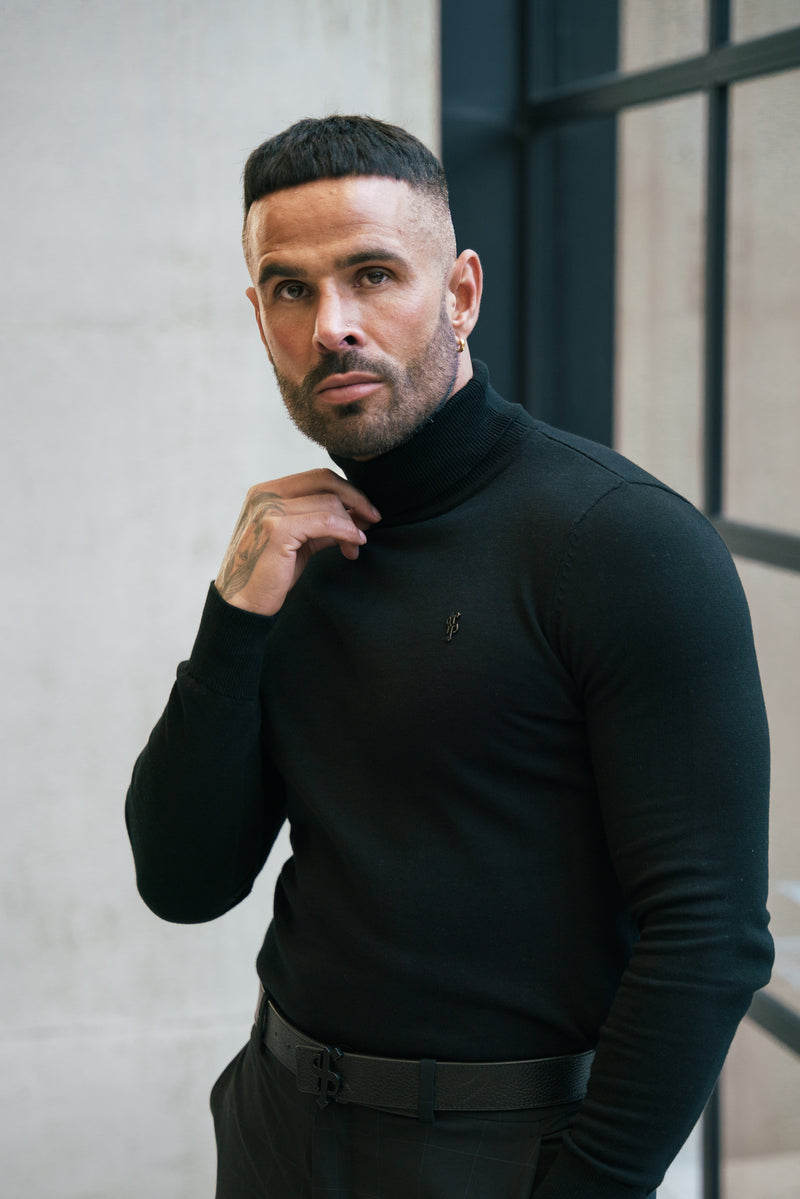 FS Black Roll Neck Knitted Jumper With FS Branding -  FSN201