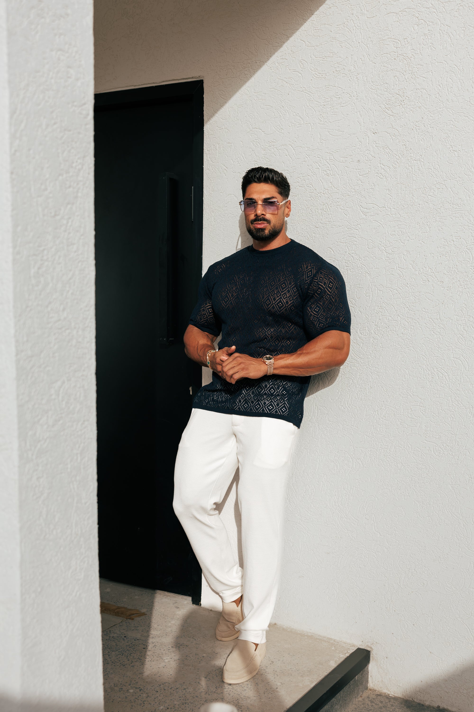 Jersey Cord Relaxed White Trousers - FSR013