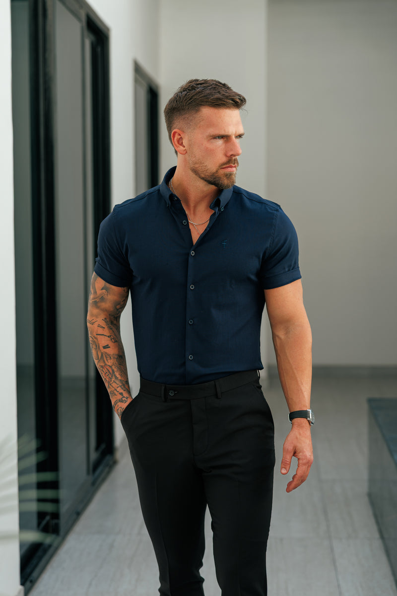 Father Sons Classic Stretch Oxford Short Sleeve Navy with Button Down Collar - FS1231