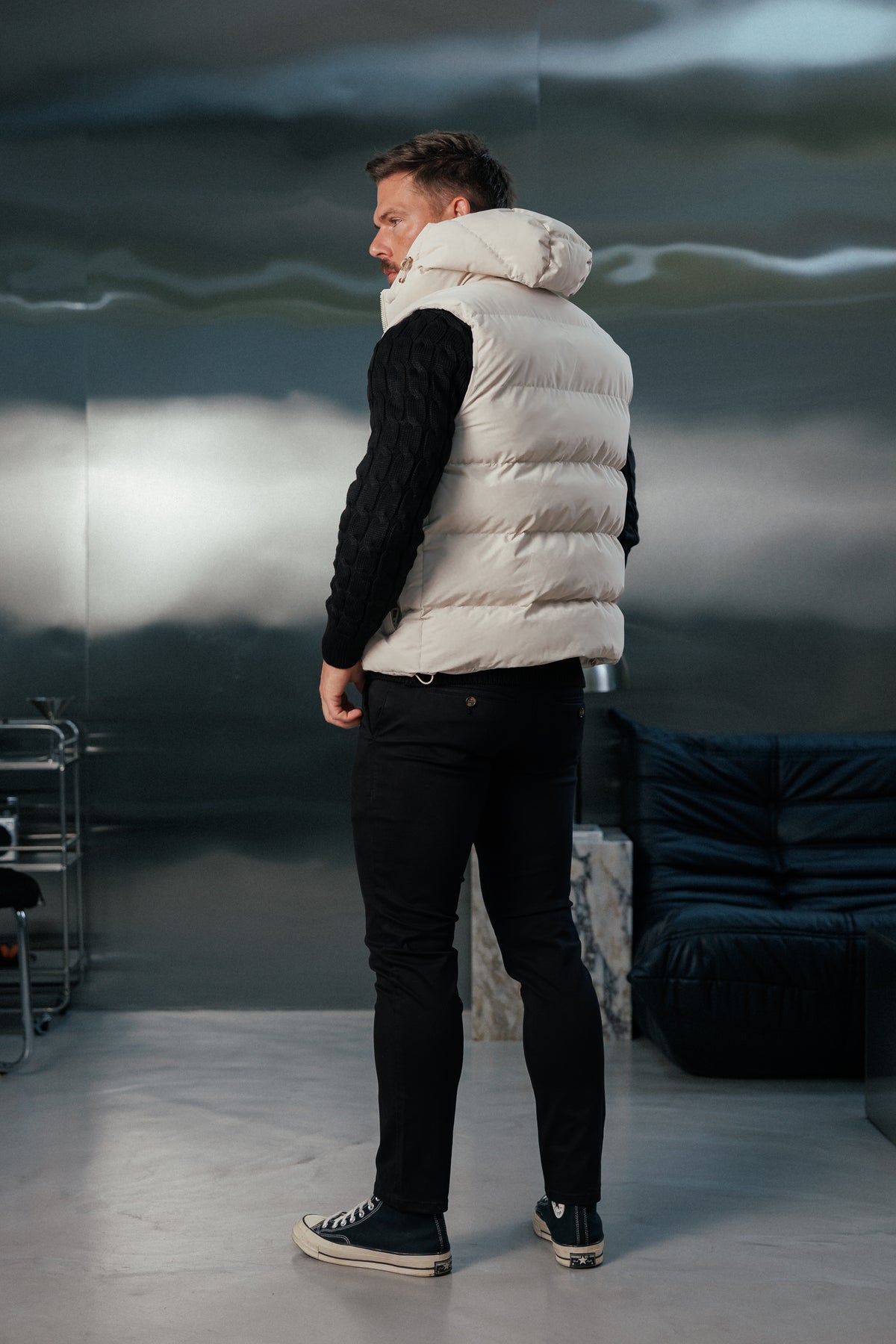 Light Beige Padded Hooded Gilet - FSN243