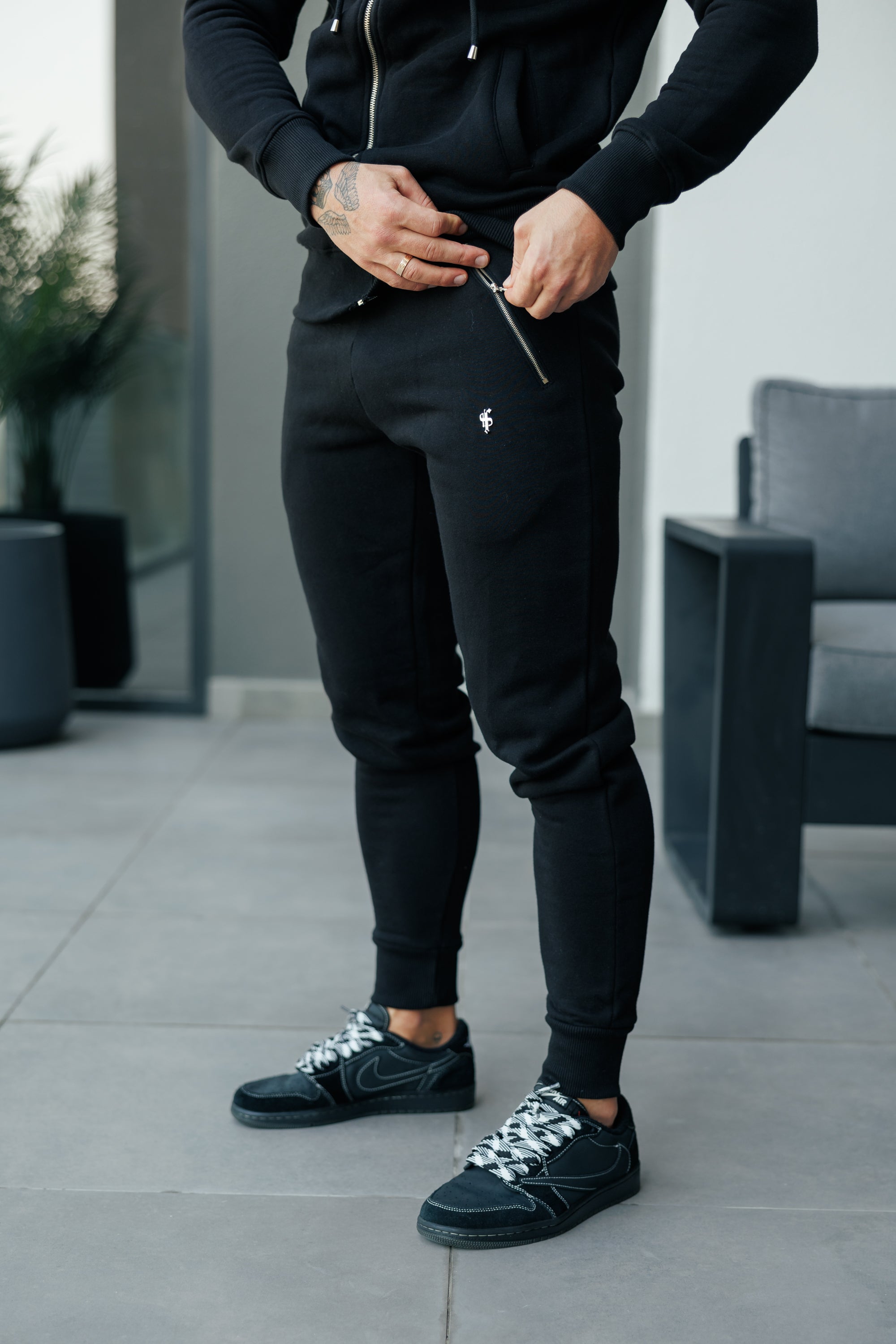 FS Black / Silver Bottoms Sweat Pants with Zipped Pockets - FSH1253