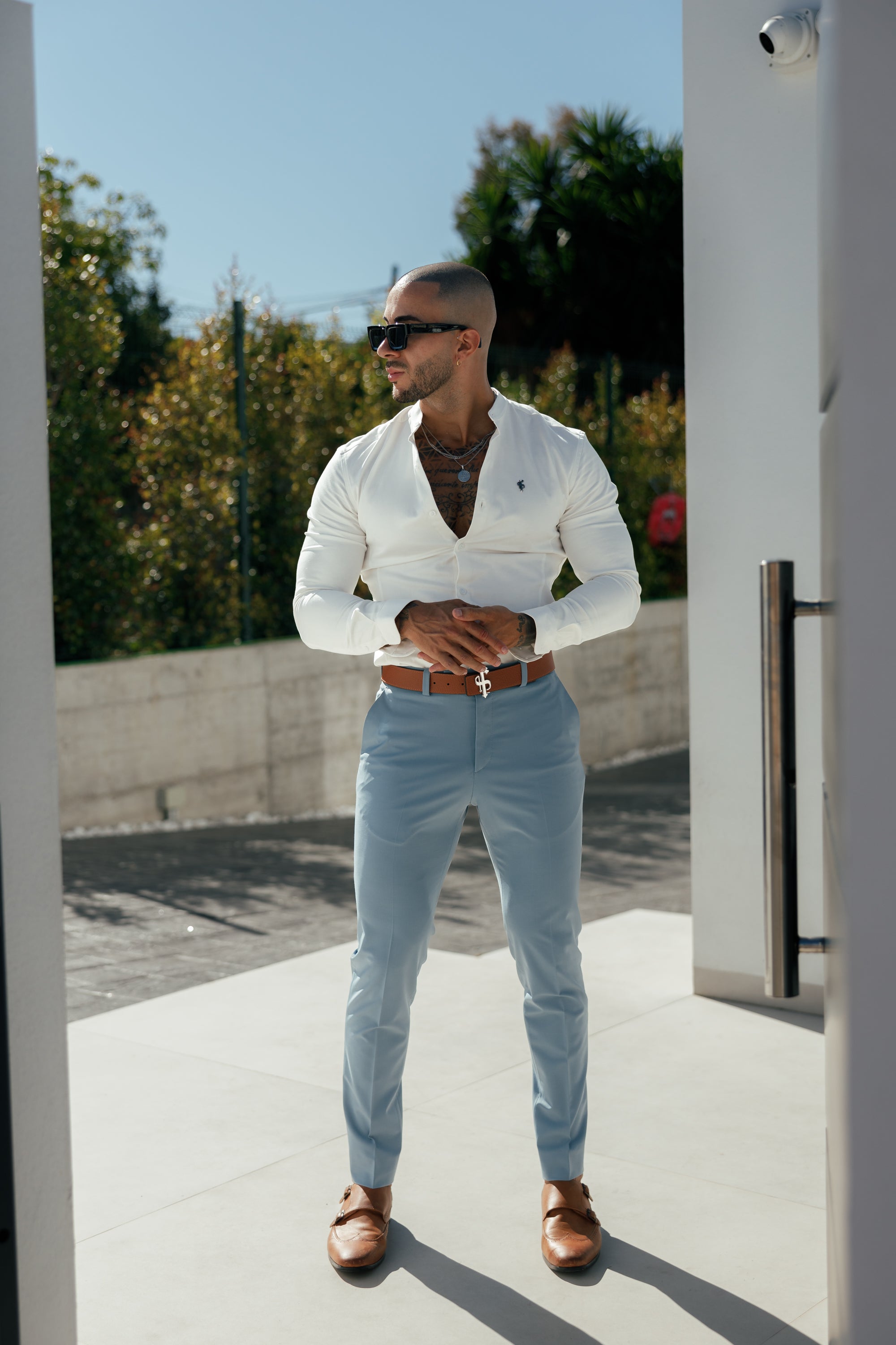 Father Sons Slim Formal Airforce Blue Stretch Pants - FST025  