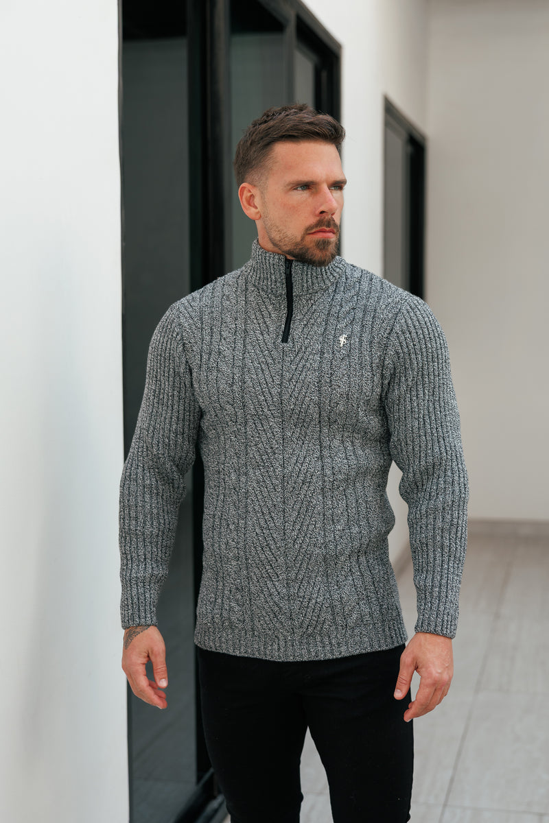 FS Funnel Neck Jumper with Quarter Zip Black / White Two Tone - FSJ154 (PRE ORDER 29TH DECEMBER)