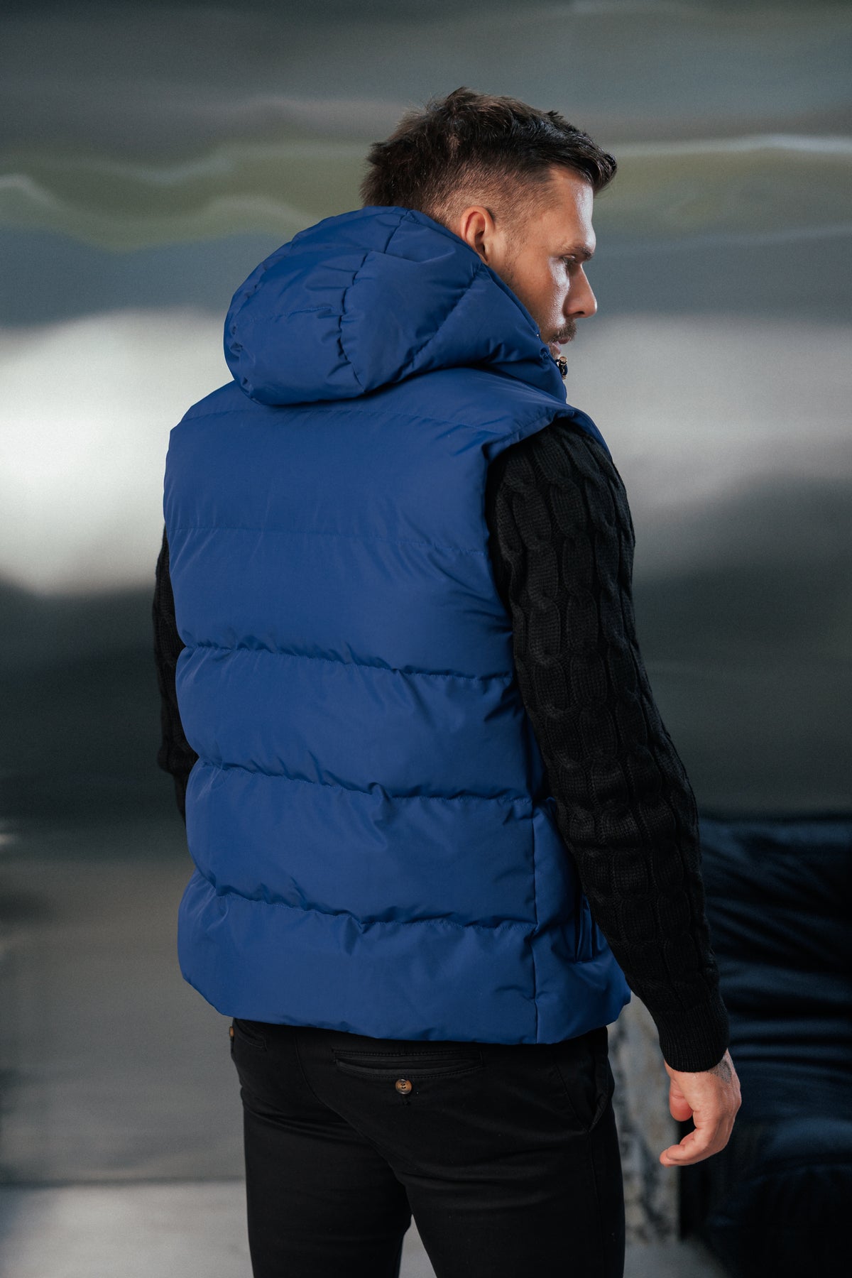 Navy Padded Hooded Gilet - FSN242