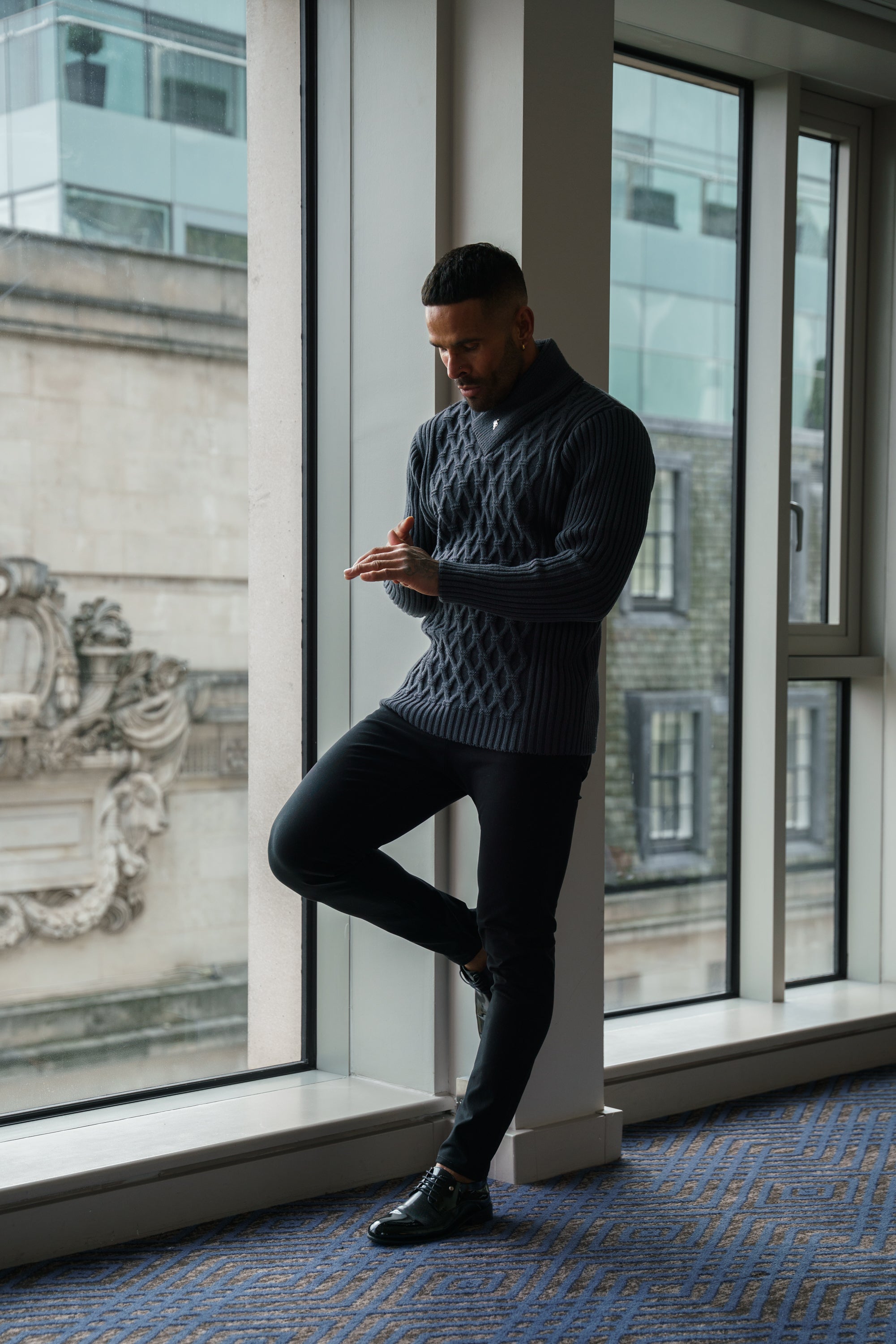 Father Sons Chunky Cable Knit Gun Powder / Charcoal Sweater - FSJ065