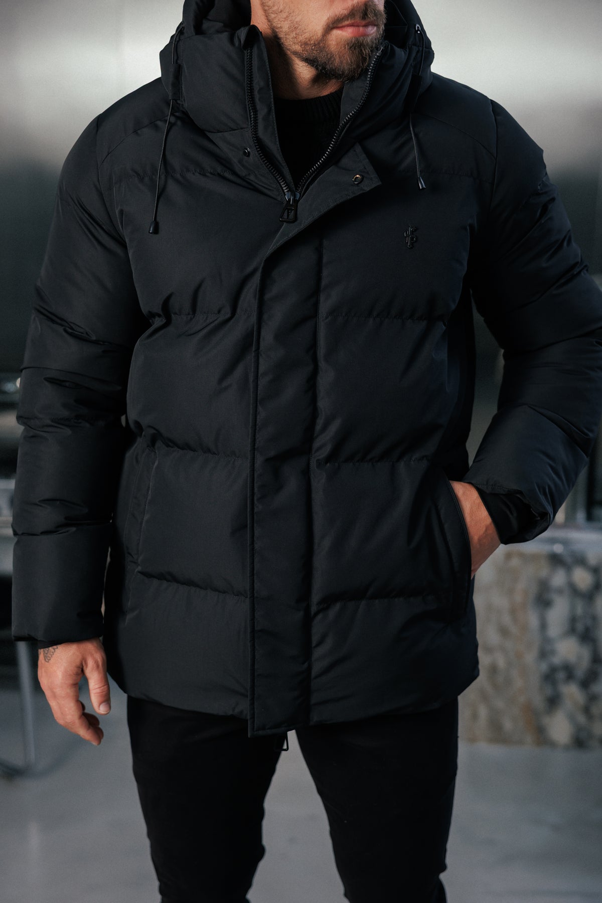 Black Padded Coat with Hood - FSN234