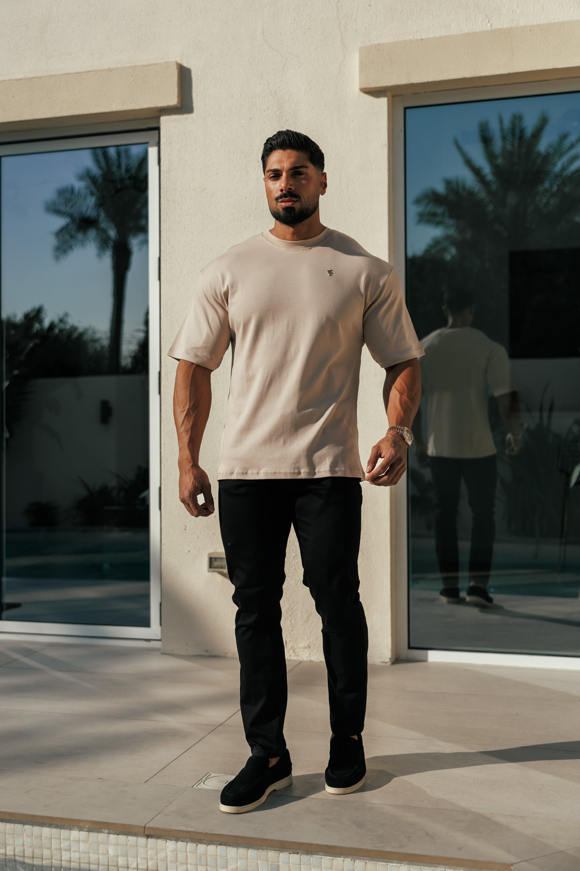 Beige / Gold Oversized Crew T Shirt - FSH1420