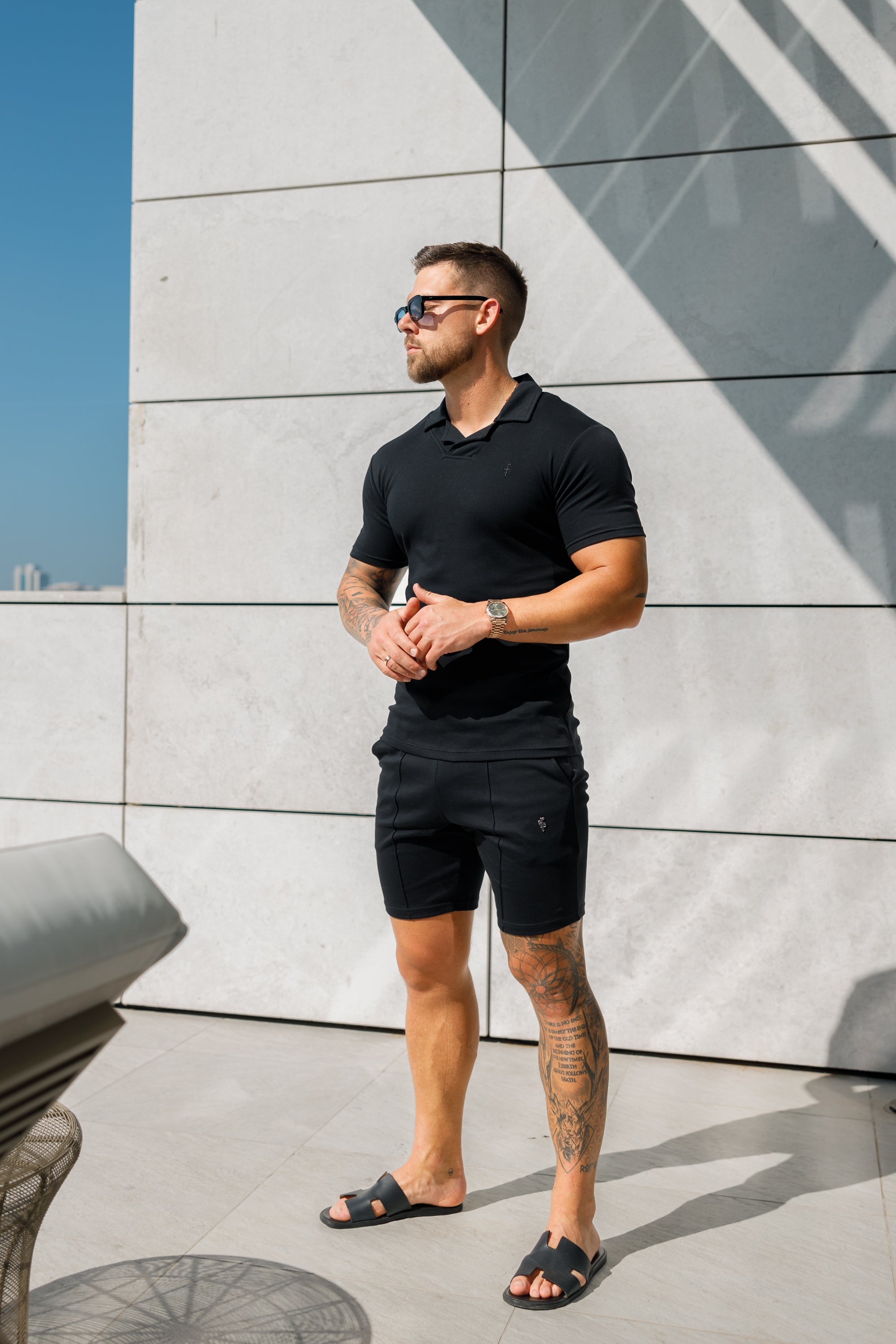 Classic Black Polo Shirt With Revere Collar - FSH1060