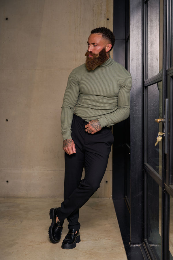 Father Sons Classic Olive Ribbed Knit Roll-neck Jumper - FSH1300 