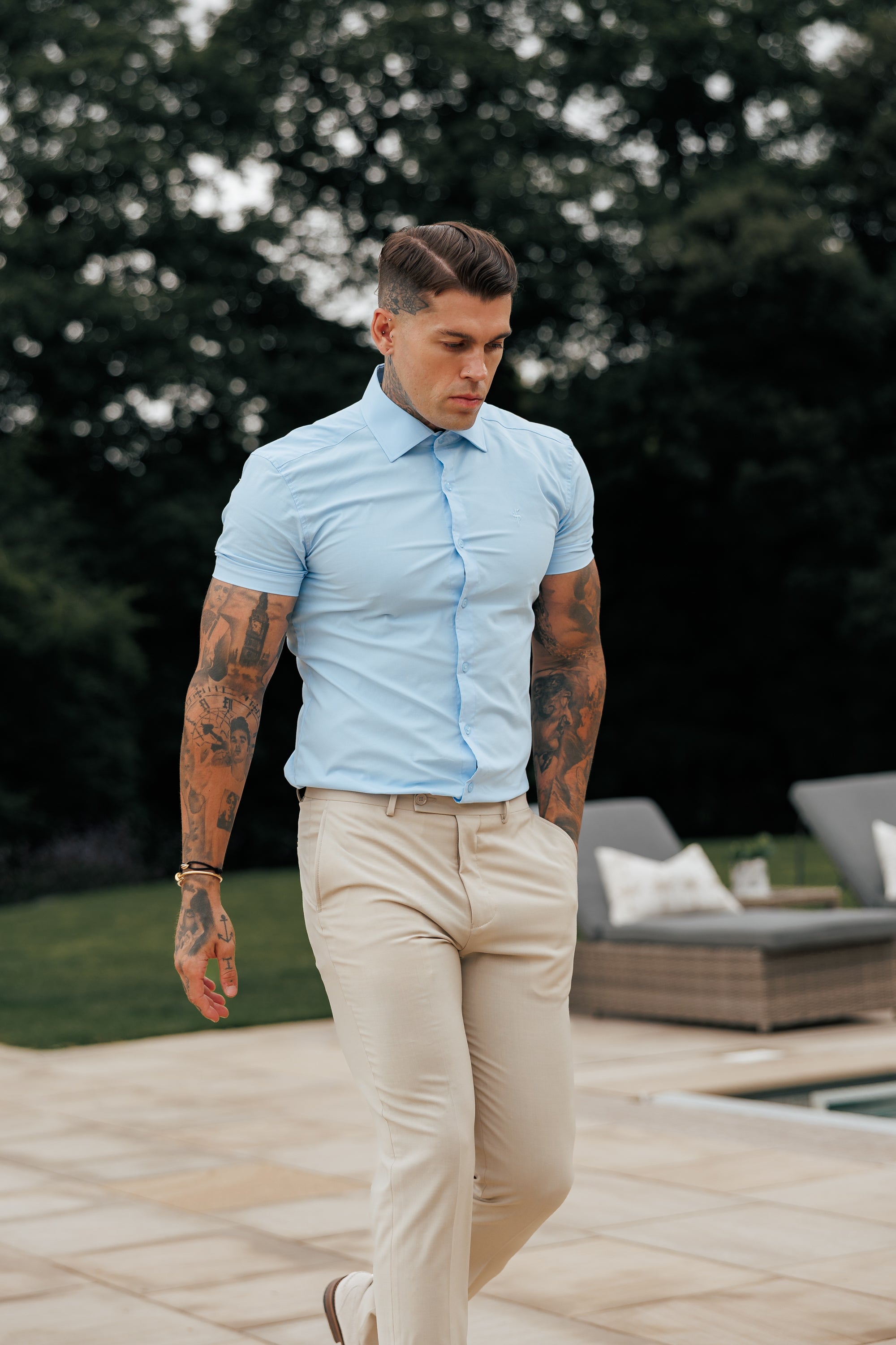 Muscle Fit Advanced Stretch Powder Blue Short Sleeve with Cutaway Collar  - FS1162