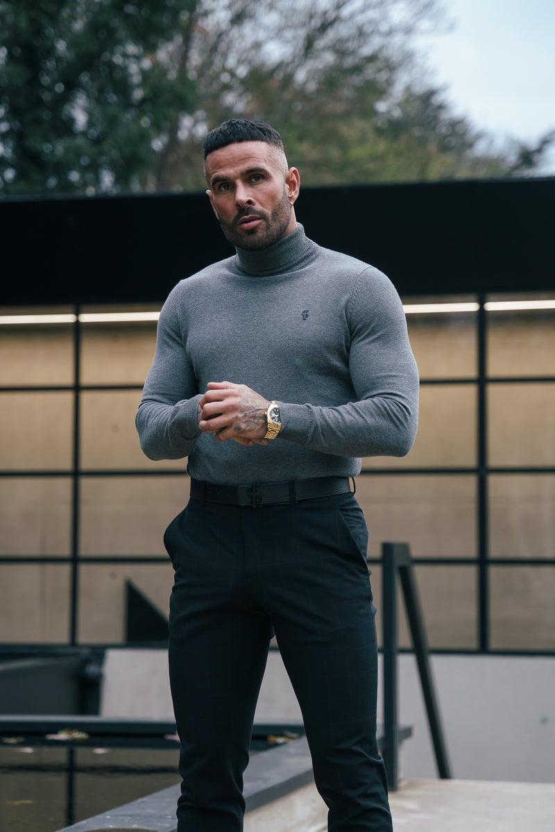 FS Charcoal Roll Neck Knitted Jumper With FS Branding -  FSN207