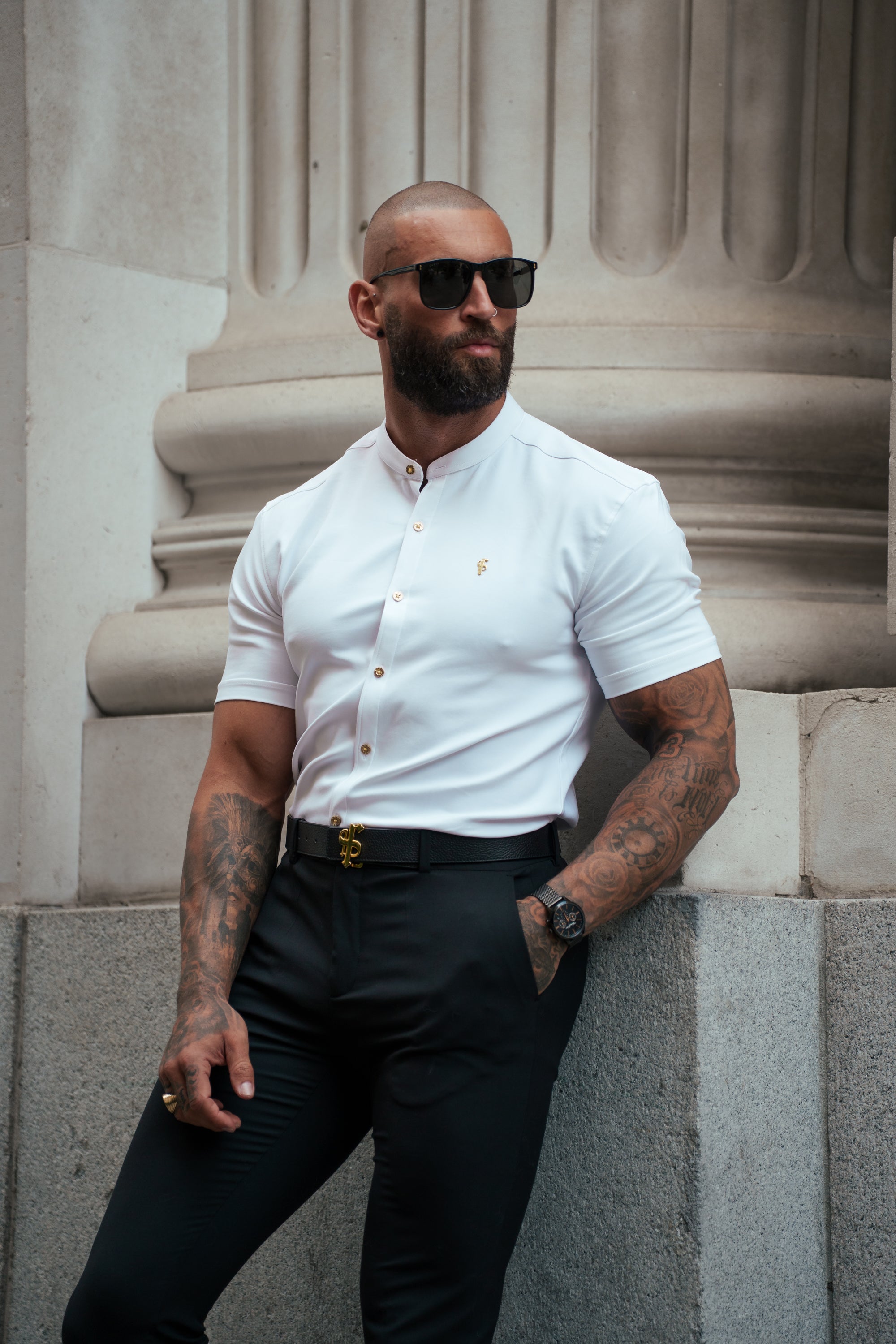 Super Slim SS White + Gold Scuba with Grandad Collar - FS1194