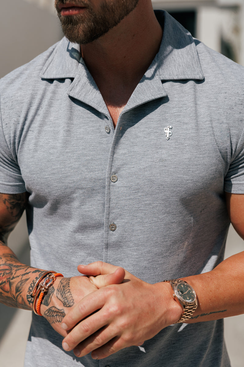Father Sons Stretch Light Grey / Silver Pique Revere Shirt Short Sleeve - FSH1357